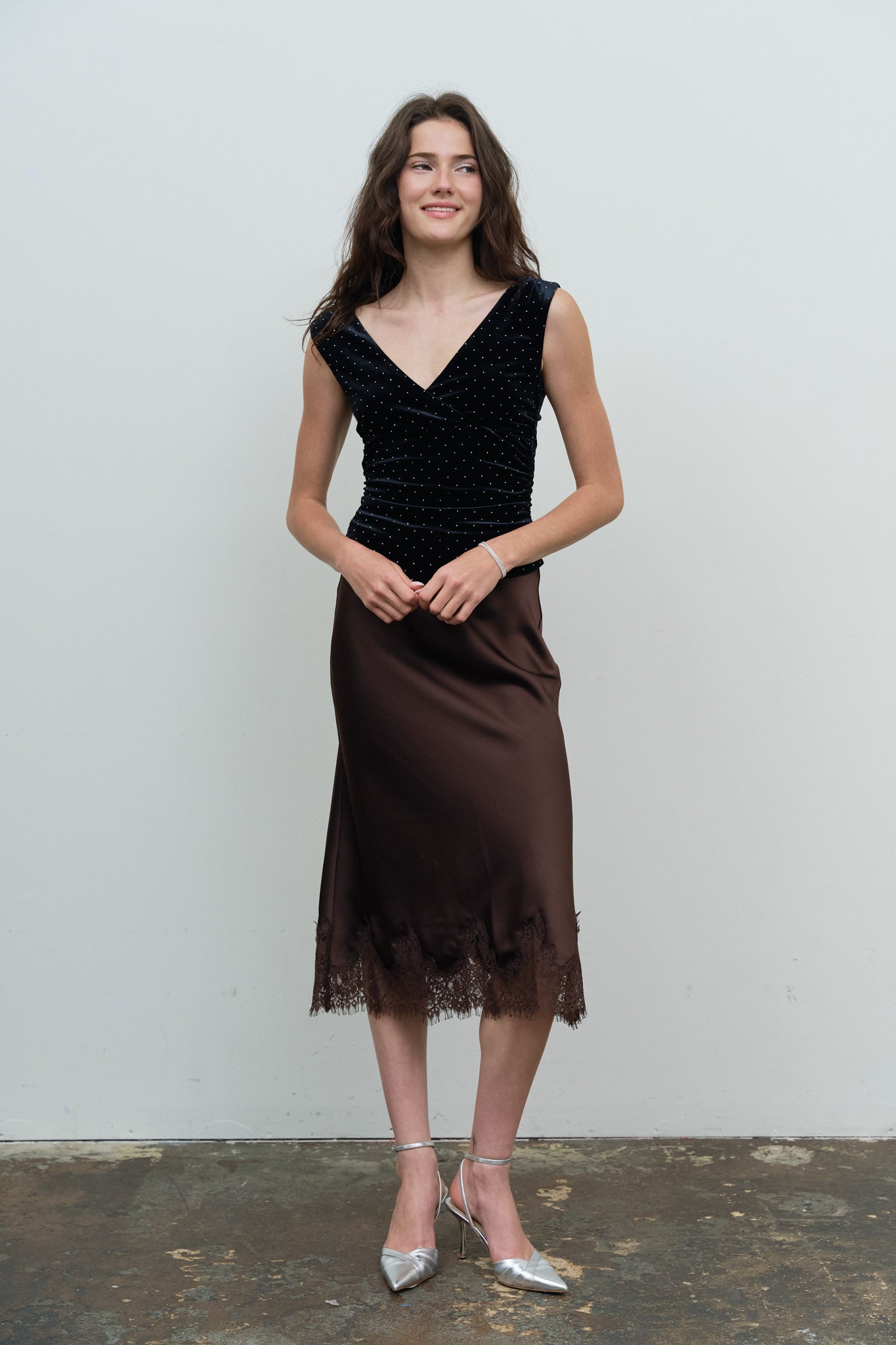 VELVET SEQUIN OFF THE SHOULDER WRAP KNIT TOP