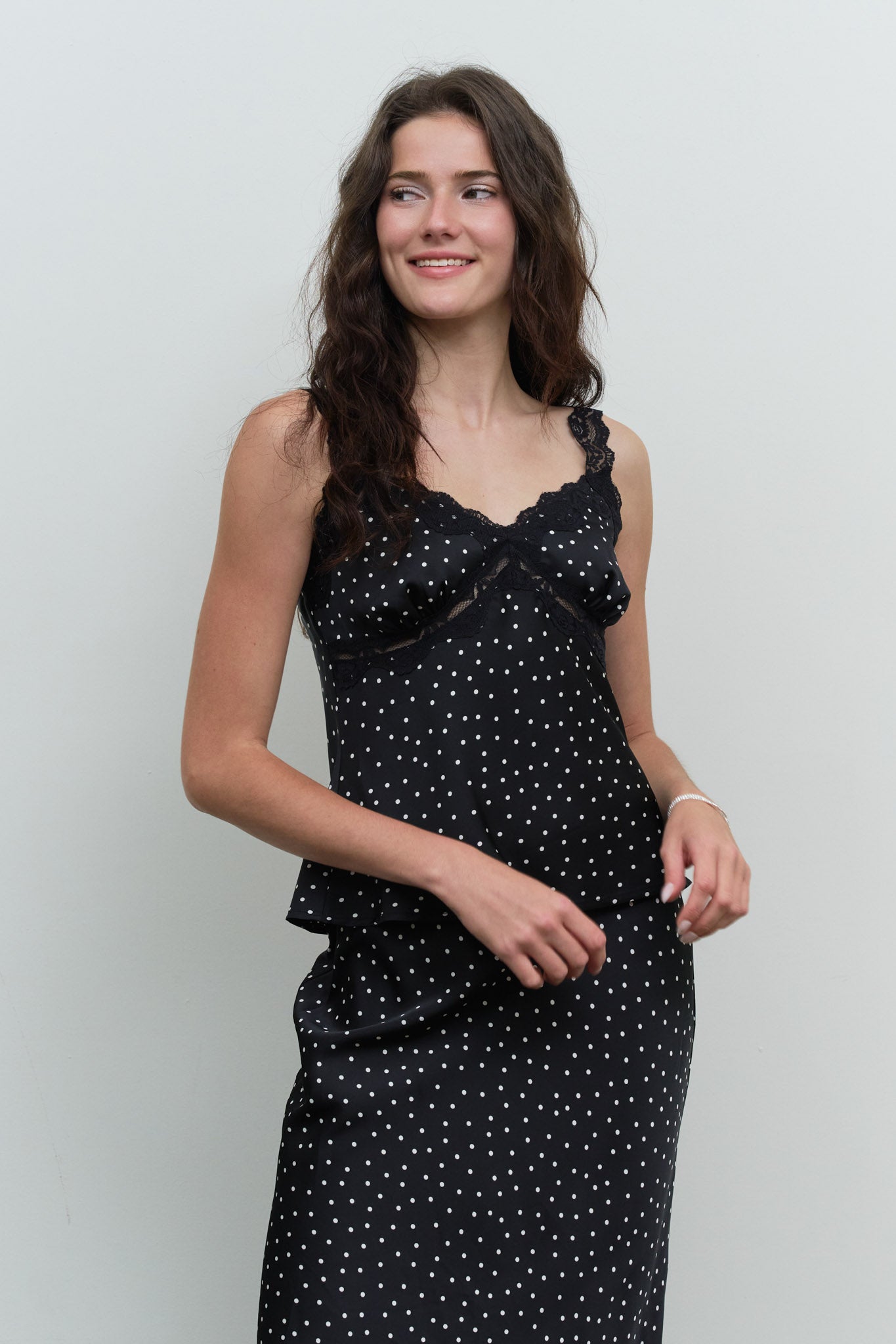 POLKA DOT V NECK LACE TRIM CAMI