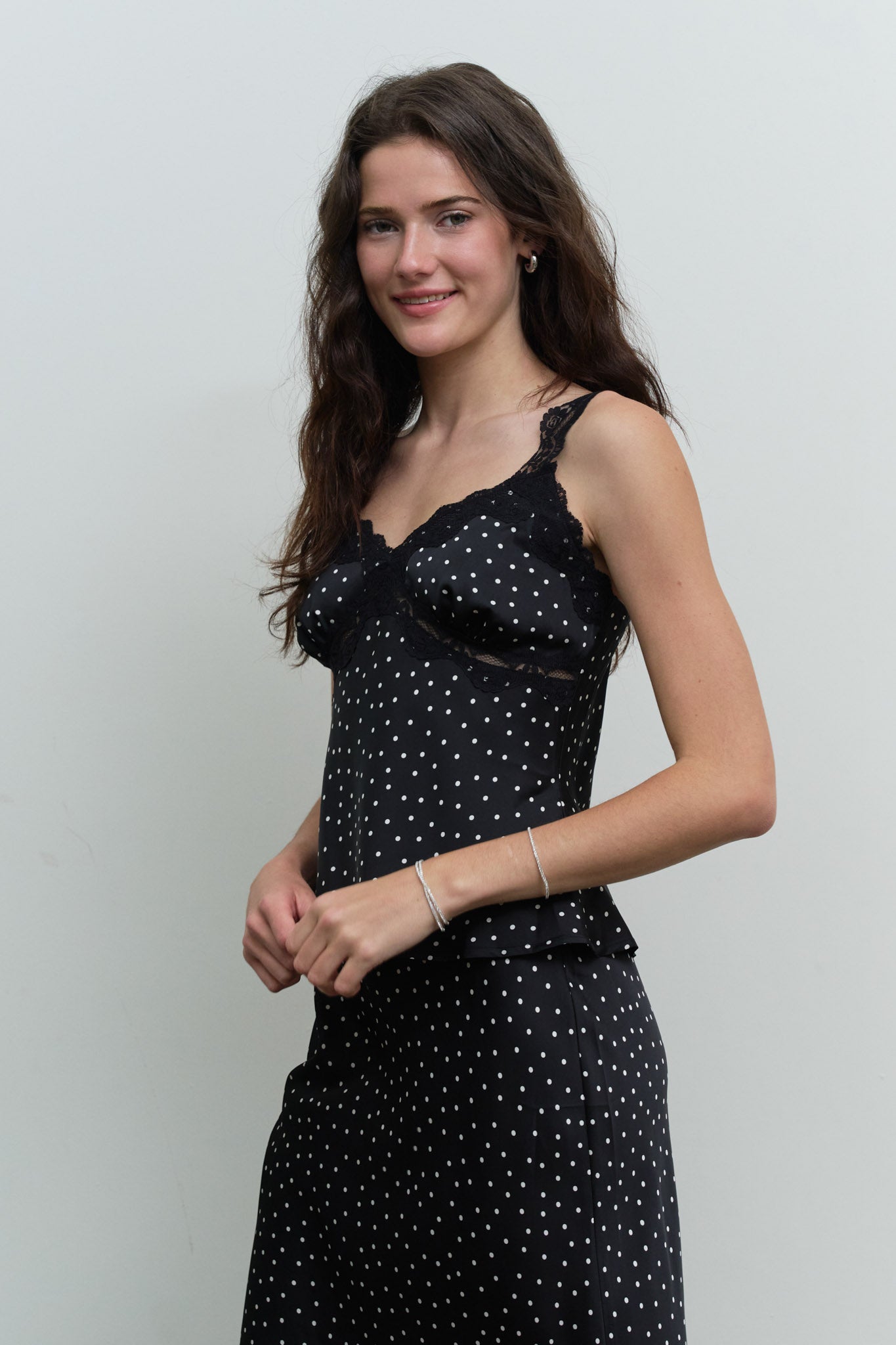 POLKA DOT V NECK LACE TRIM CAMI