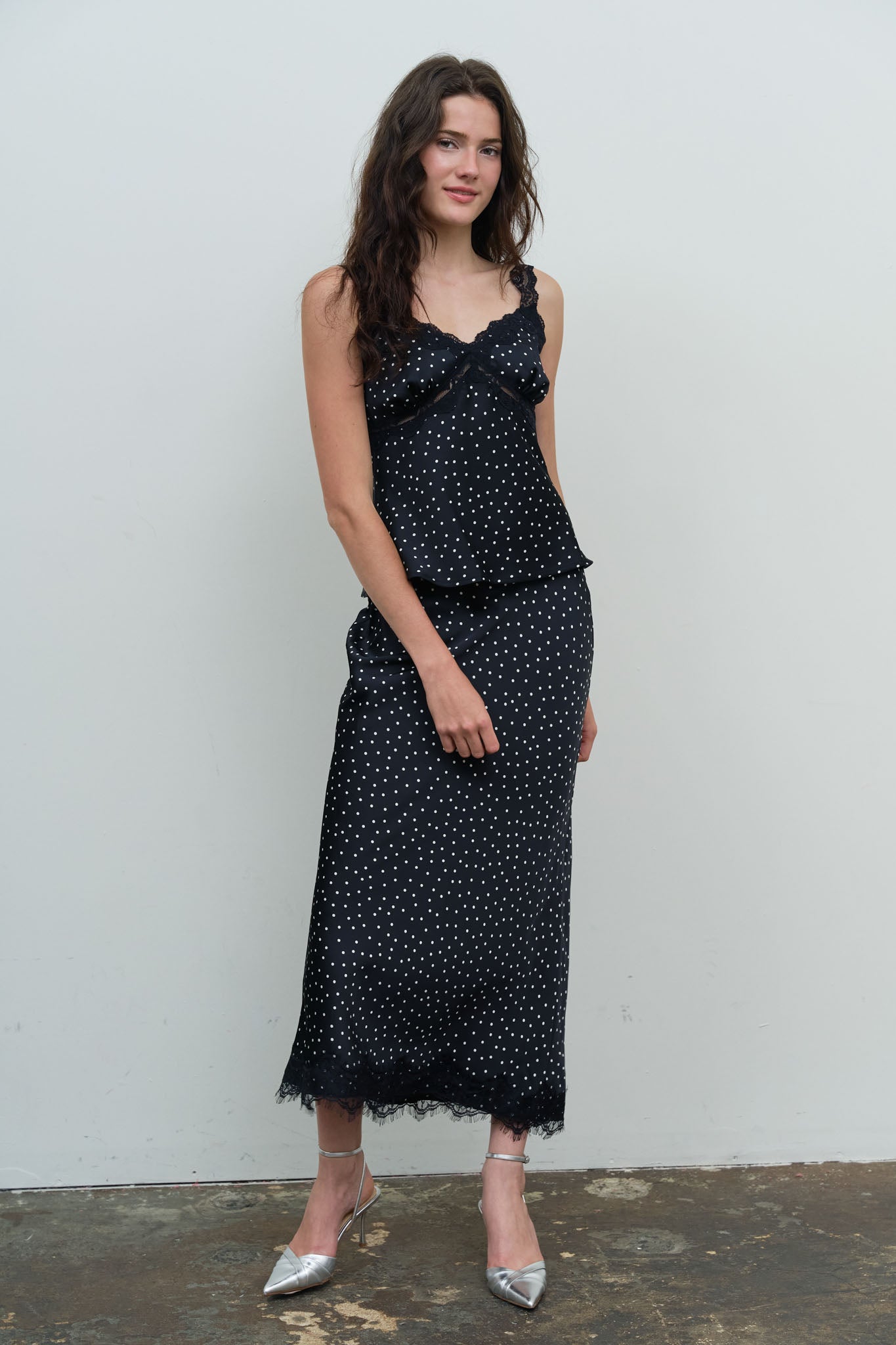 POLKA DOT V NECK LACE TRIM CAMI