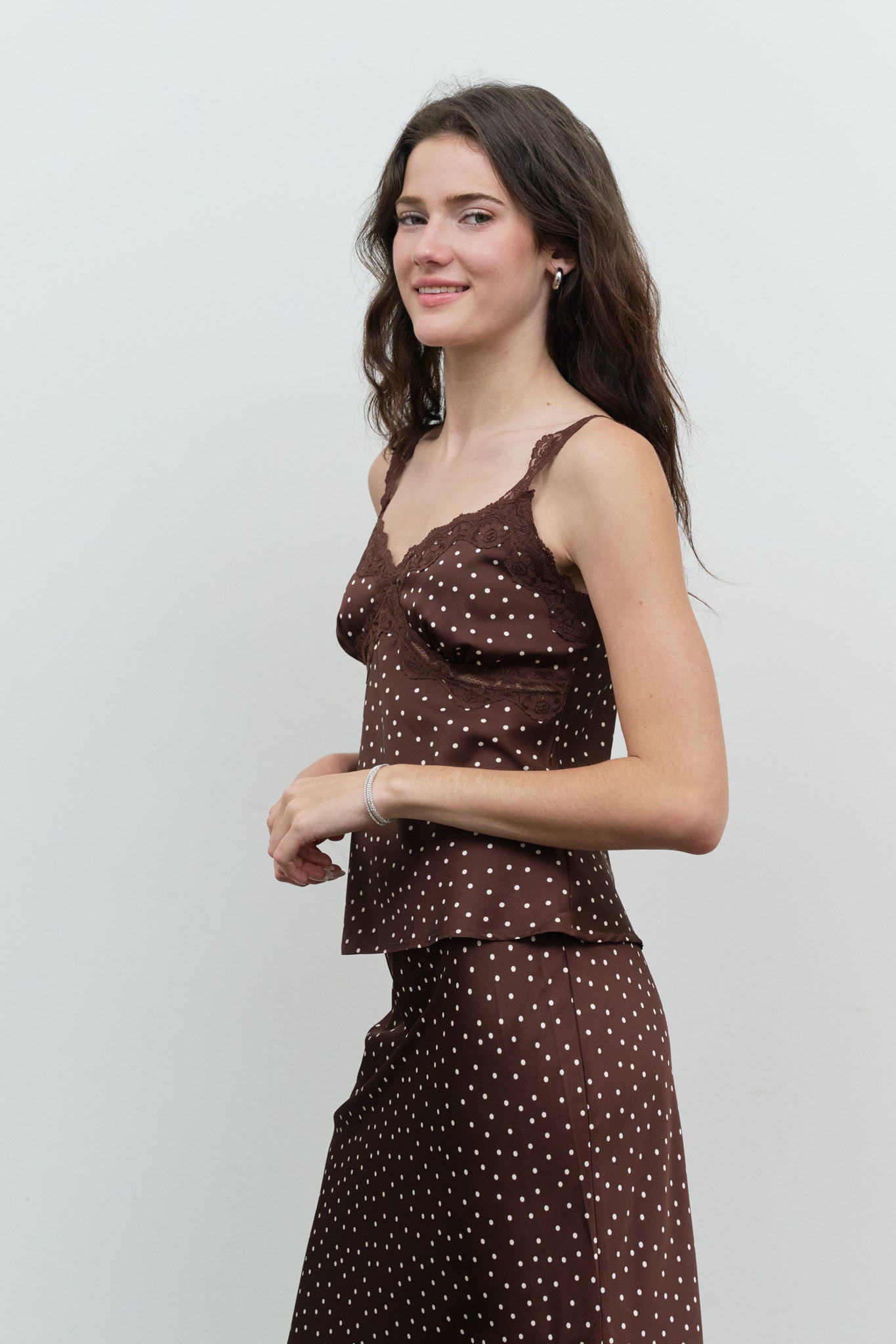 POLKA DOT V NECK LACE TRIM CAMI