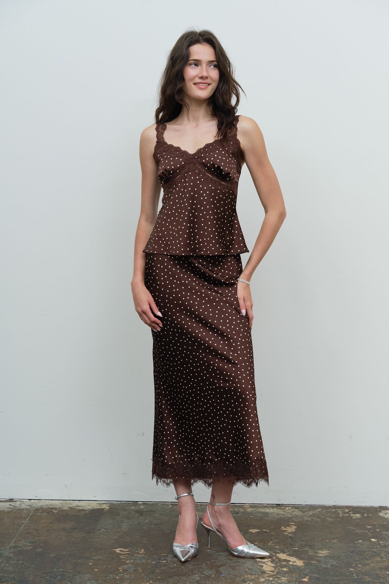 POLKA DOT V NECK LACE TRIM CAMI