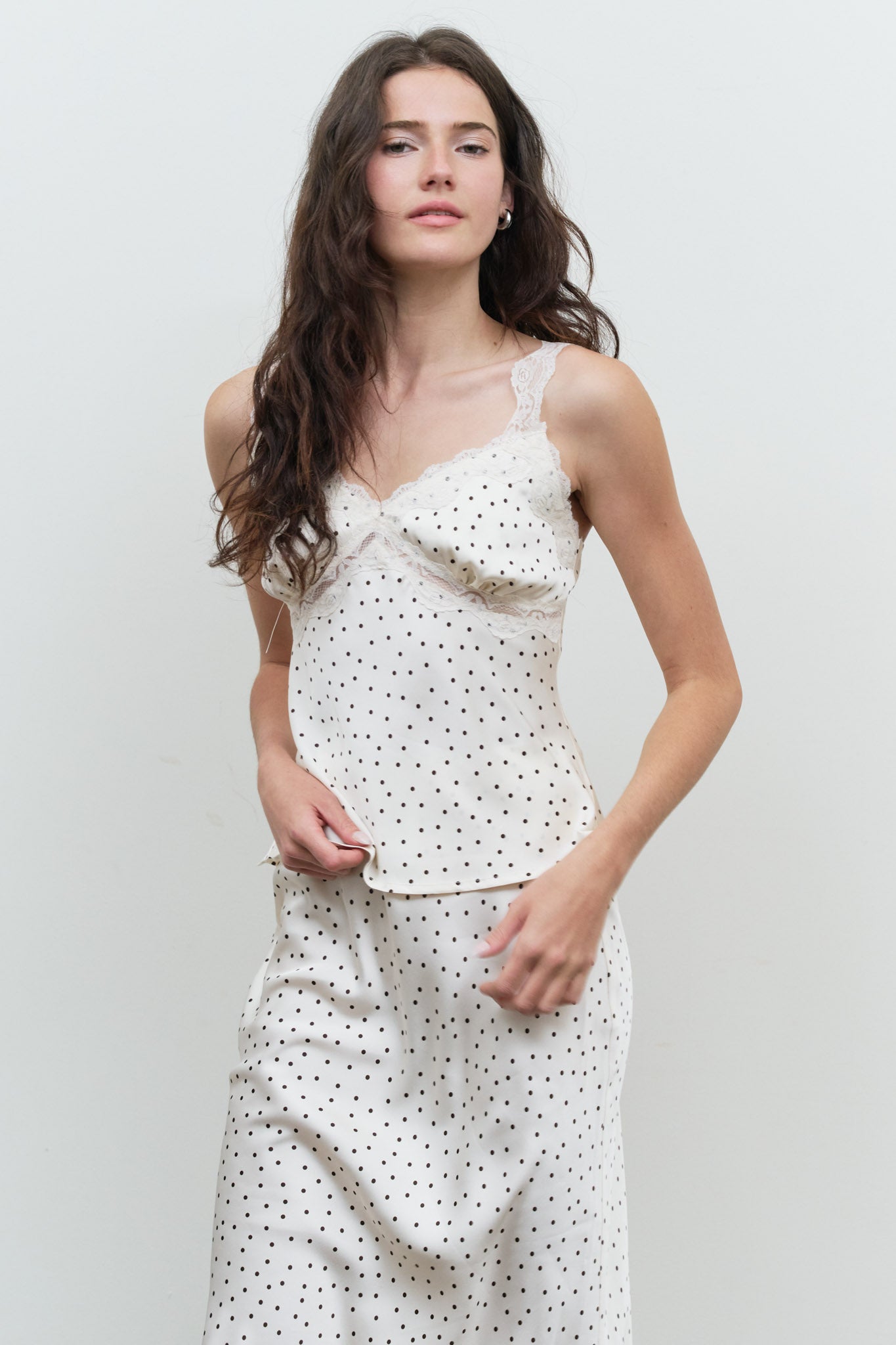 POLKA DOT V NECK LACE TRIM CAMI