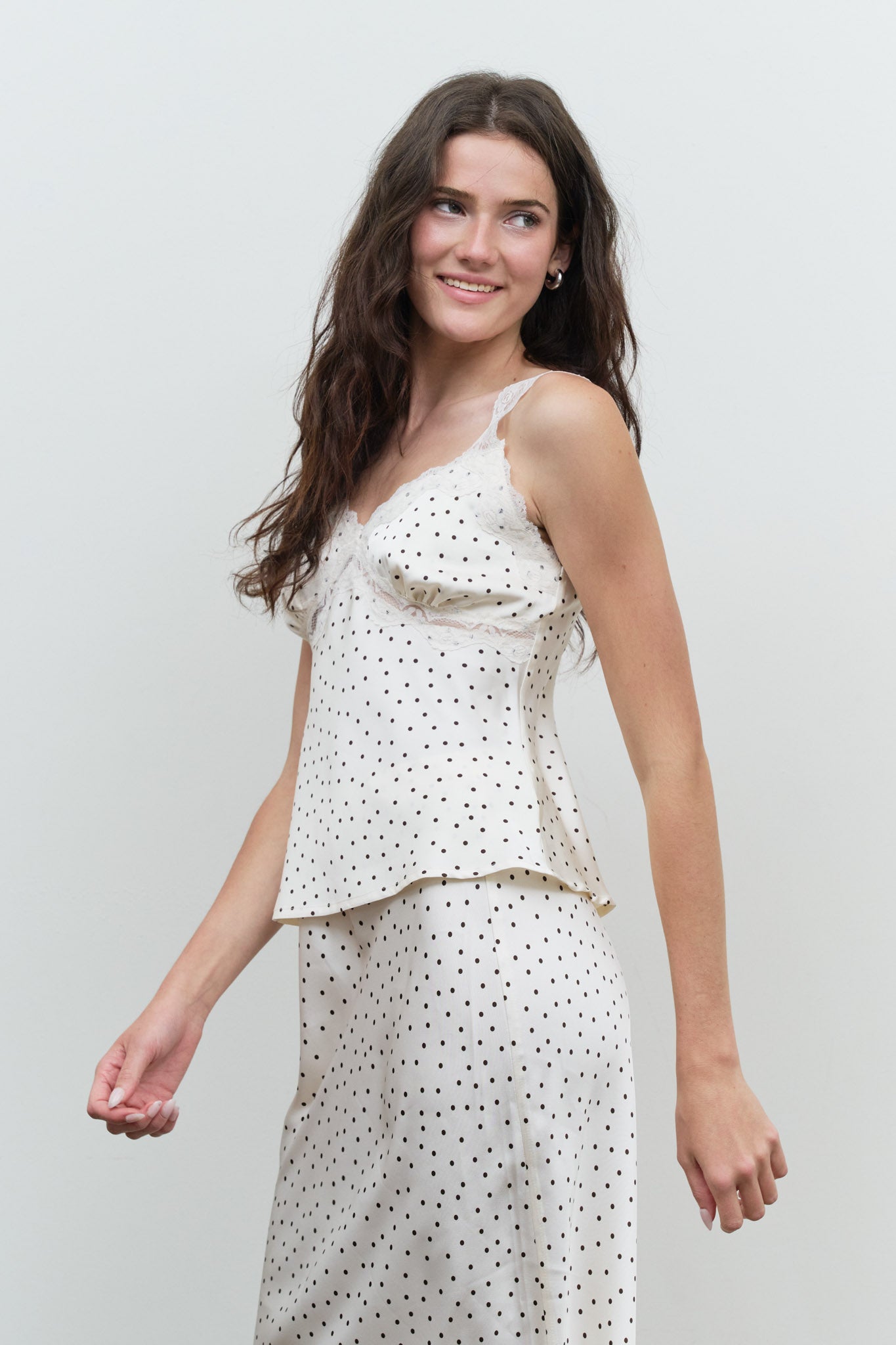 POLKA DOT V NECK LACE TRIM CAMI