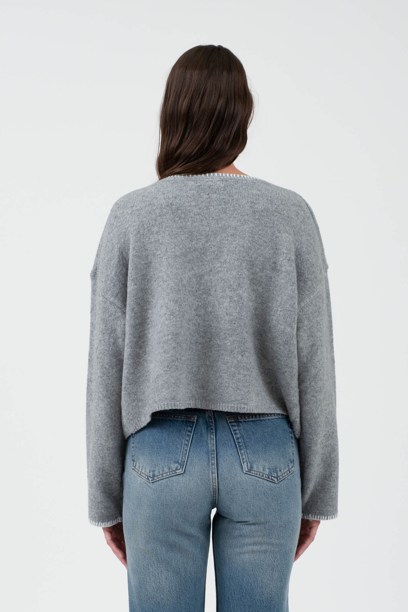 CONTRAST STITCH LONG SLEEVE POCKET SWEATER