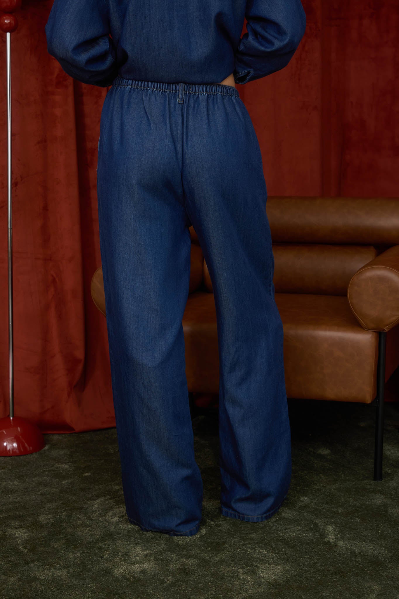 FRONT SEAM DETAIL DRAWSTRING  DENIM PANTS (PRE-ORDER)