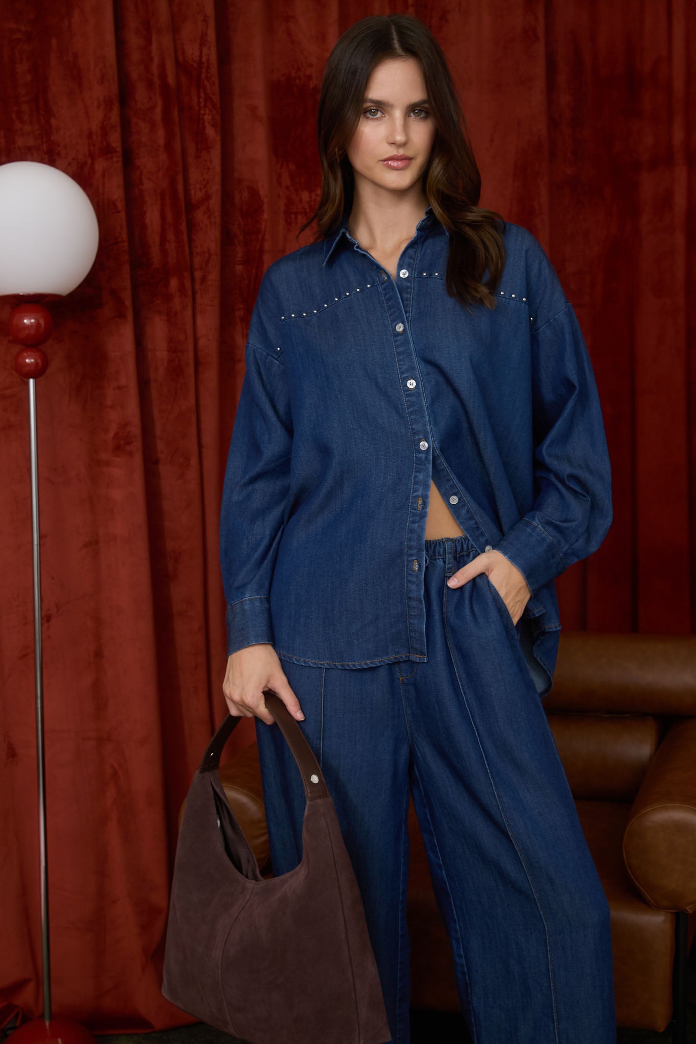 FRONT SEAM DETAIL DRAWSTRING  DENIM PANTS (PRE-ORDER)