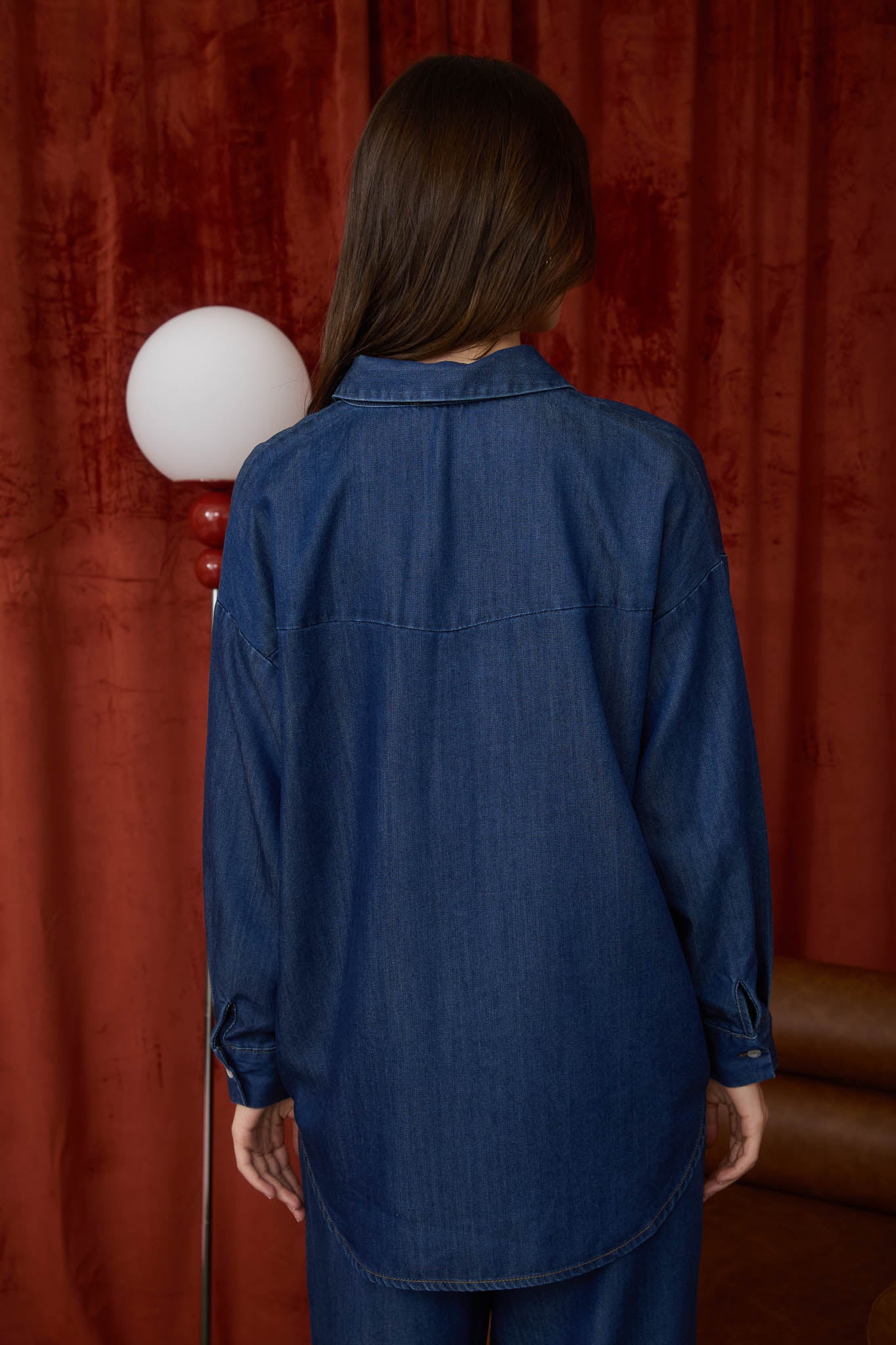 COLLARED BUTTON DOWN STUD DETAIL DENIM SHIRT (PRE-ORDER)
