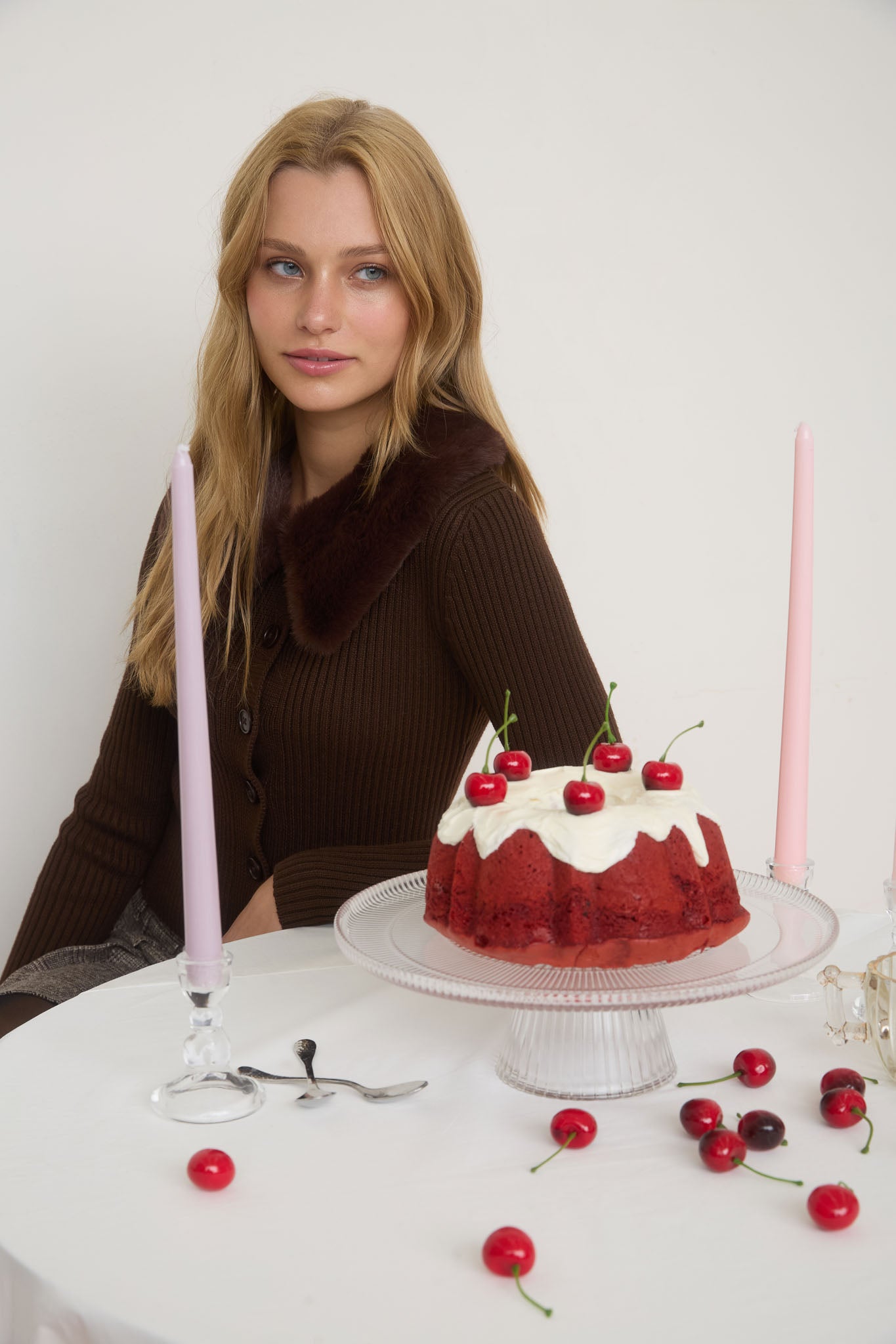 FAUX FUR COLLAR BUTTON DOWN SWEATER KNIT CARDIGAN