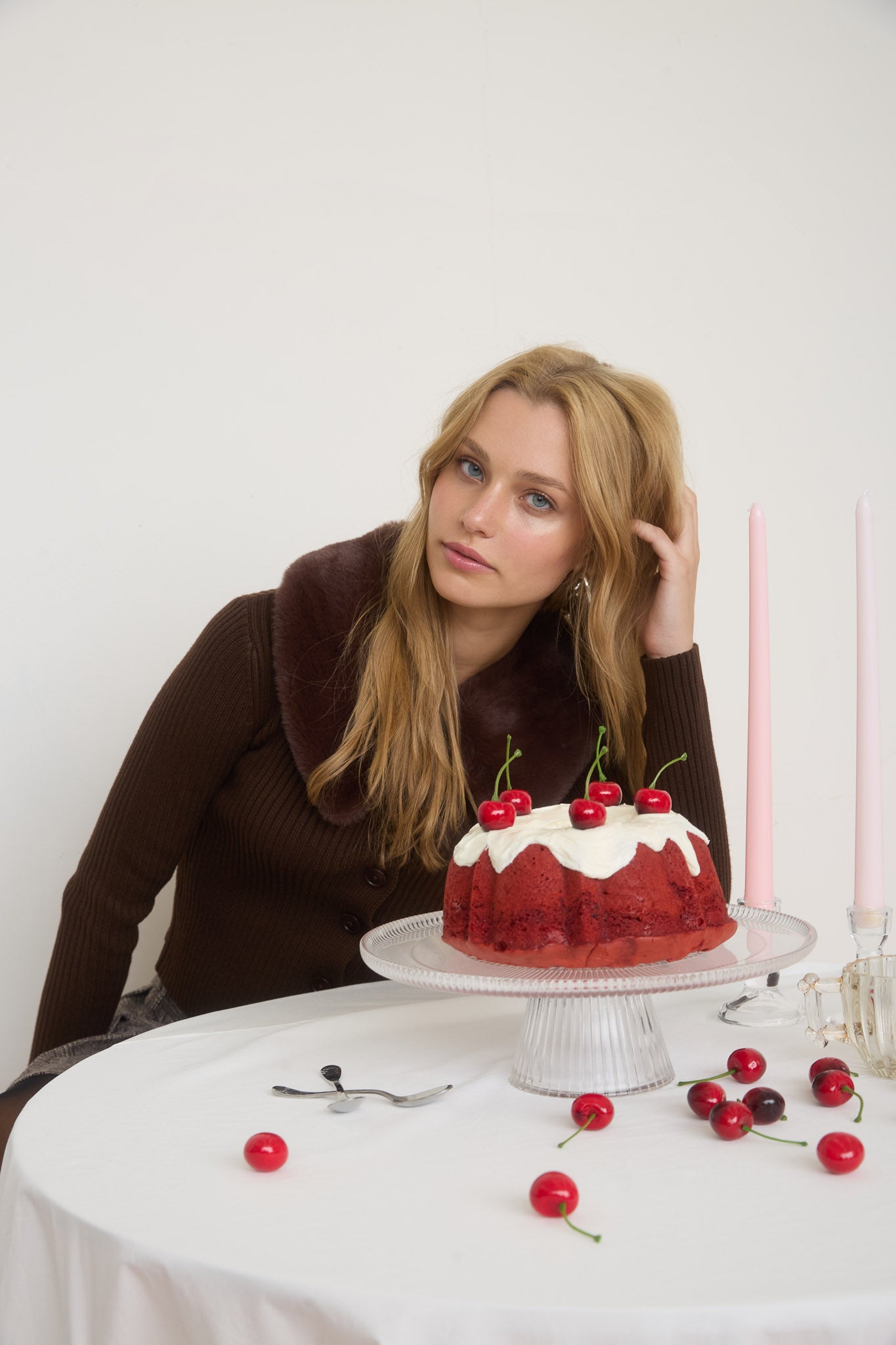 FAUX FUR COLLAR BUTTON DOWN SWEATER KNIT CARDIGAN