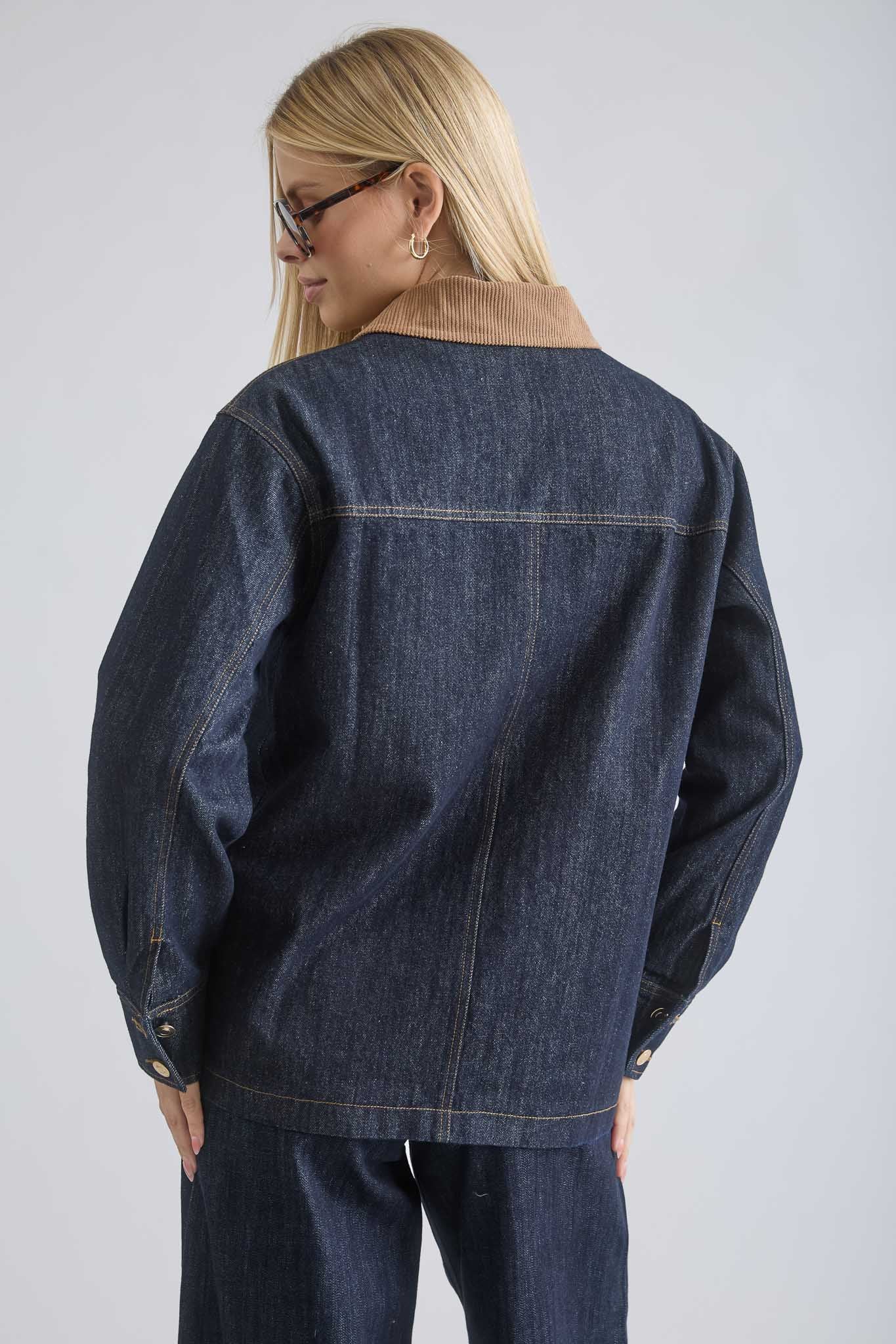 CORDUROY COLLAR  POCKET DETAIL DENIM JACKET