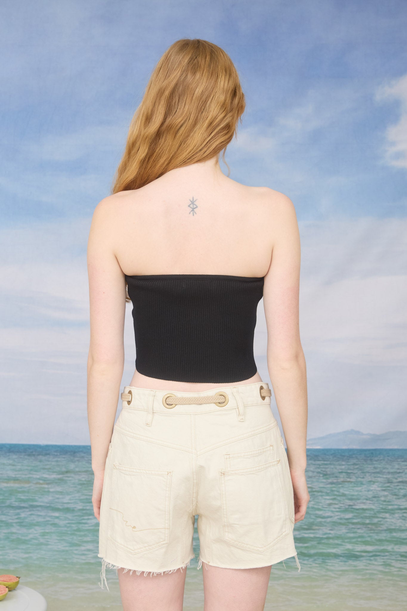 NAUTICAL MOTIF STRAPLESS SWEATER KNIT CROP TOP