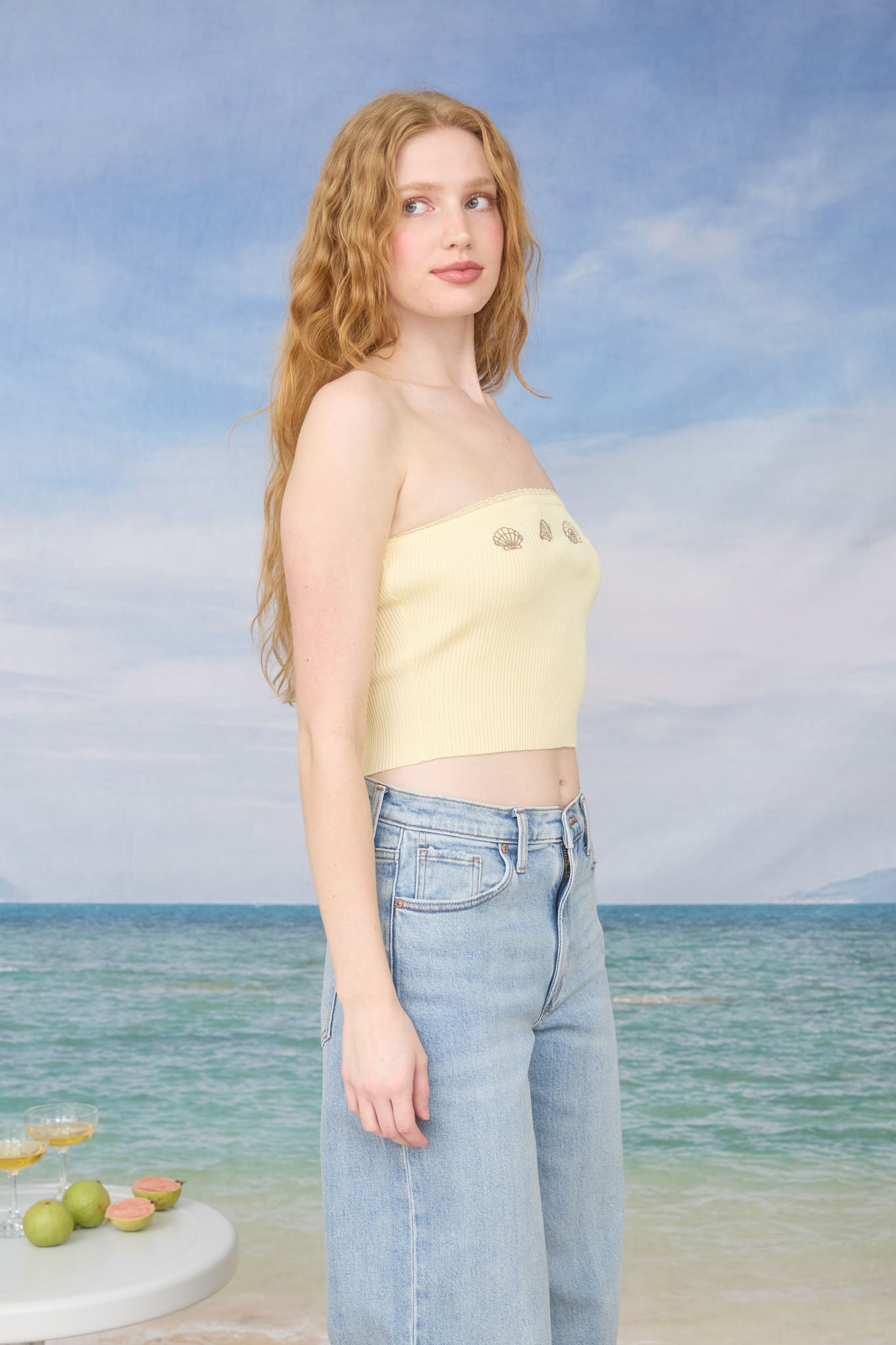 NAUTICAL MOTIF STRAPLESS SWEATER KNIT CROP TOP