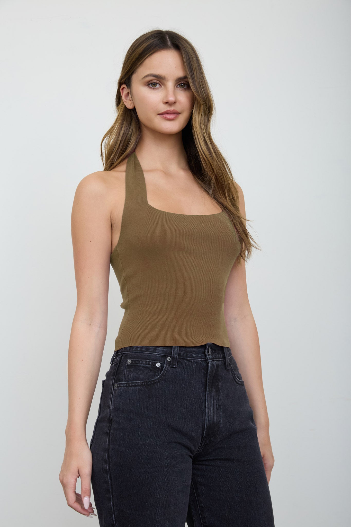 SQUARE HALTER NECK SWEATER KNIT TOP