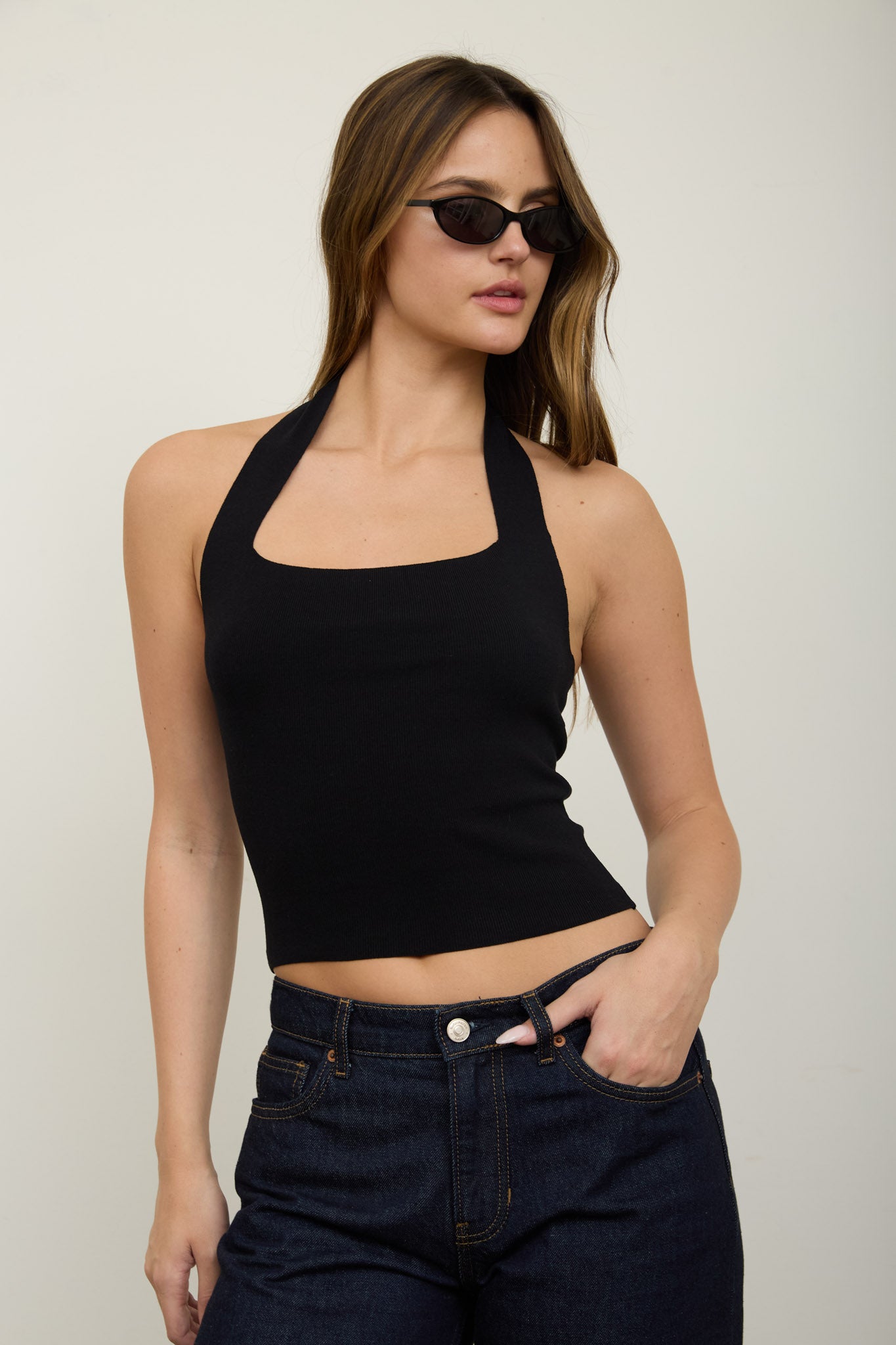 SQUARE HALTER NECK SWEATER KNIT TOP