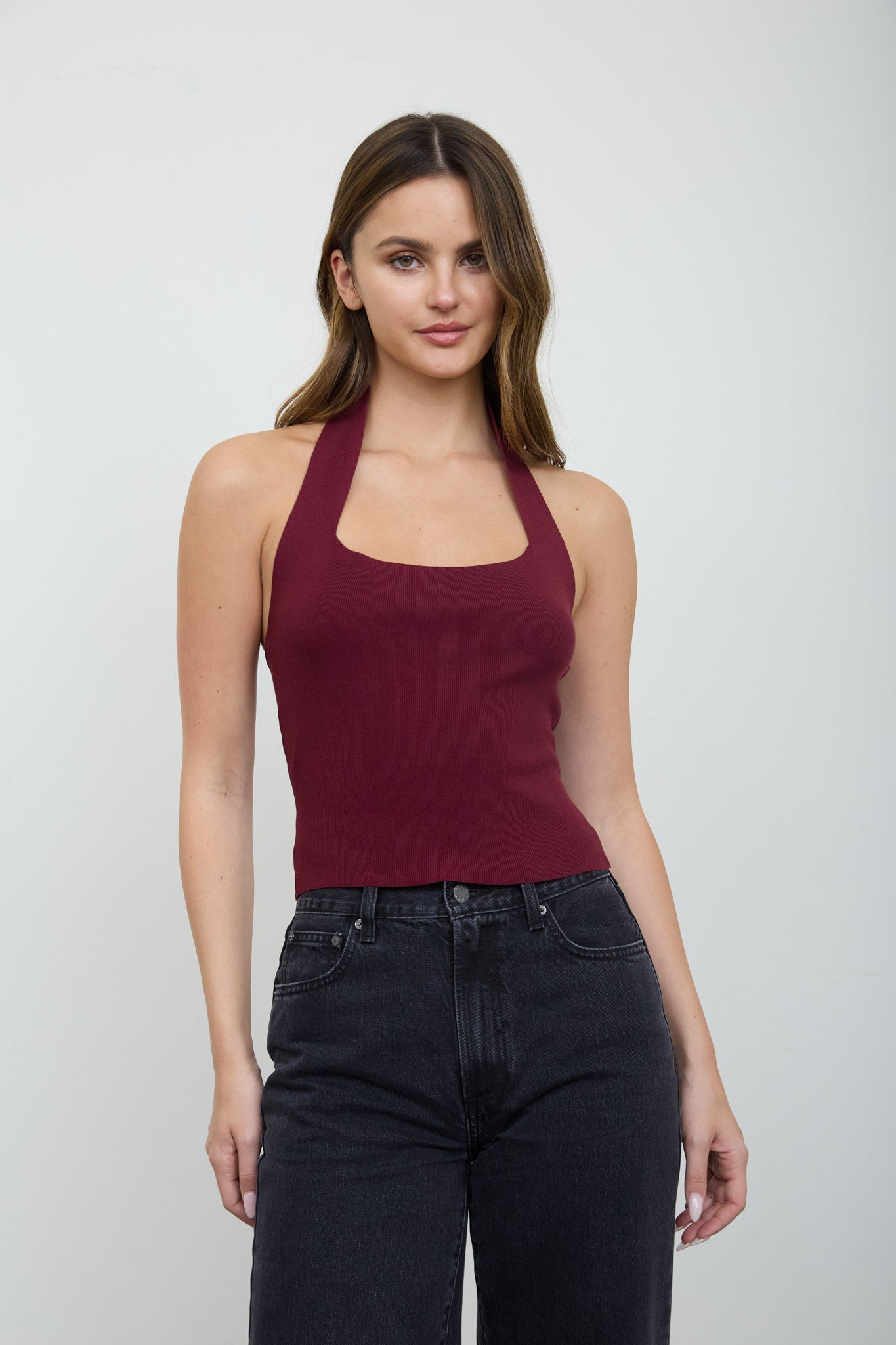 SQUARE HALTER NECK SWEATER KNIT TOP