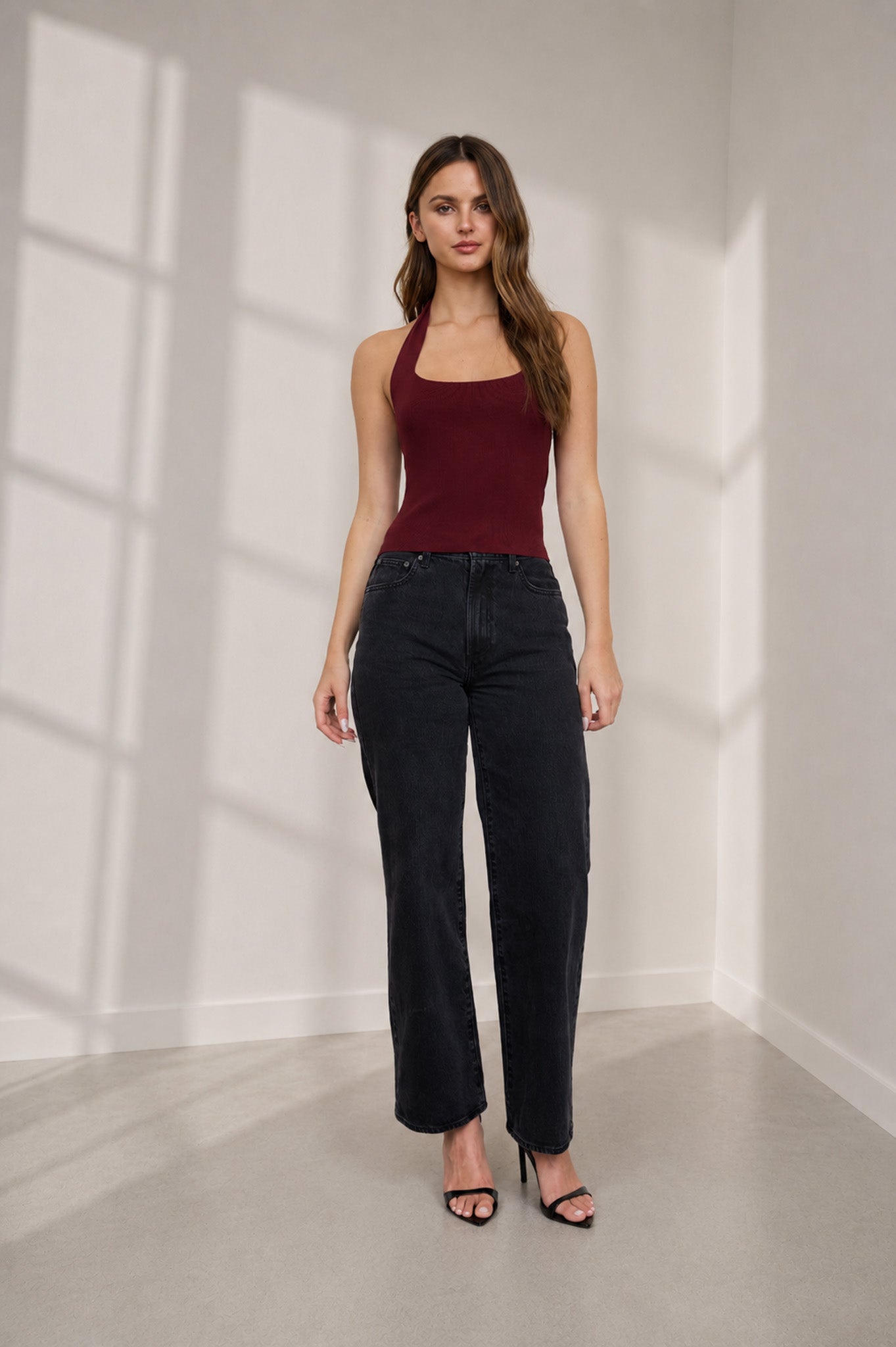 SQUARE HALTER NECK SWEATER KNIT TOP