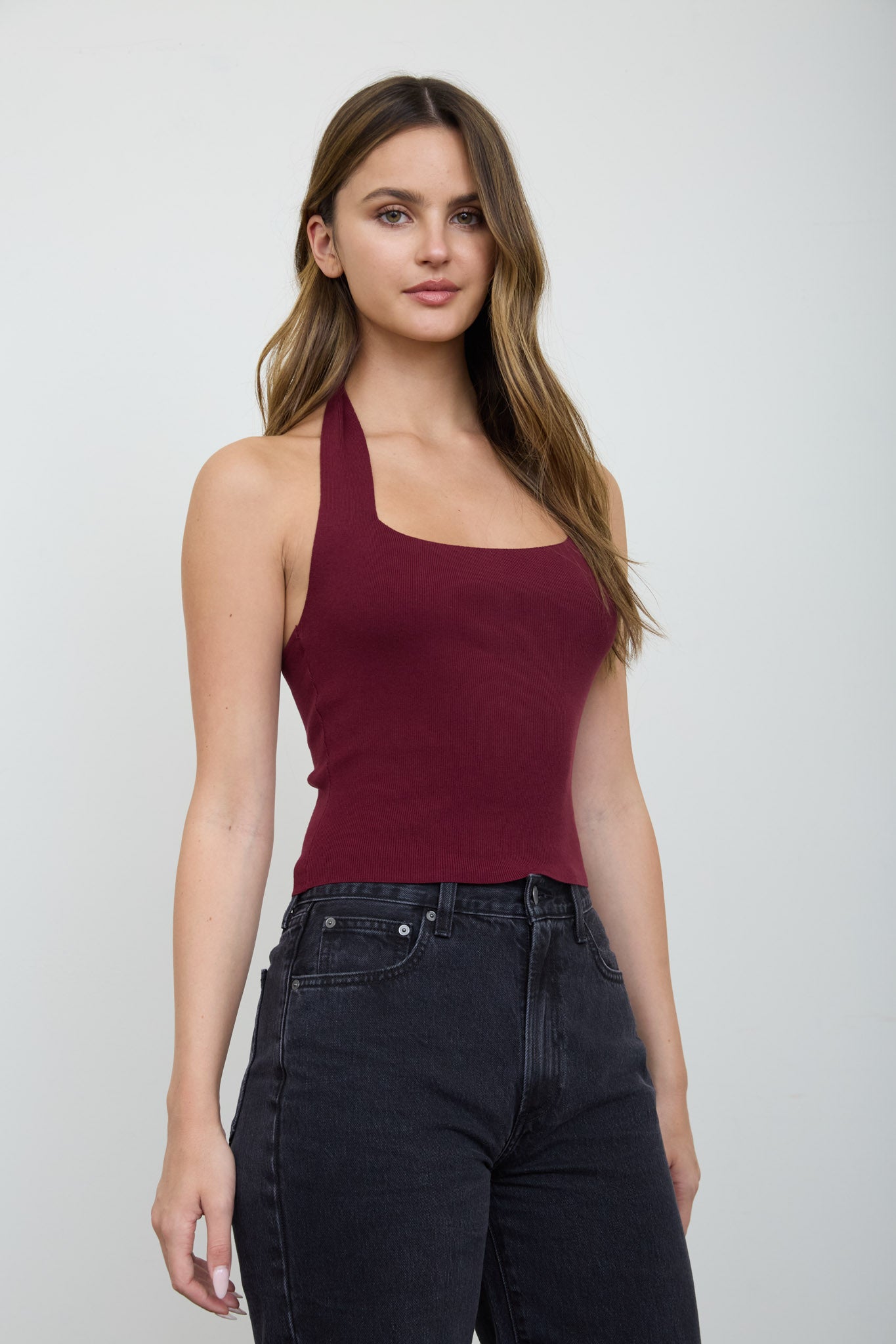 SQUARE HALTER NECK SWEATER KNIT TOP