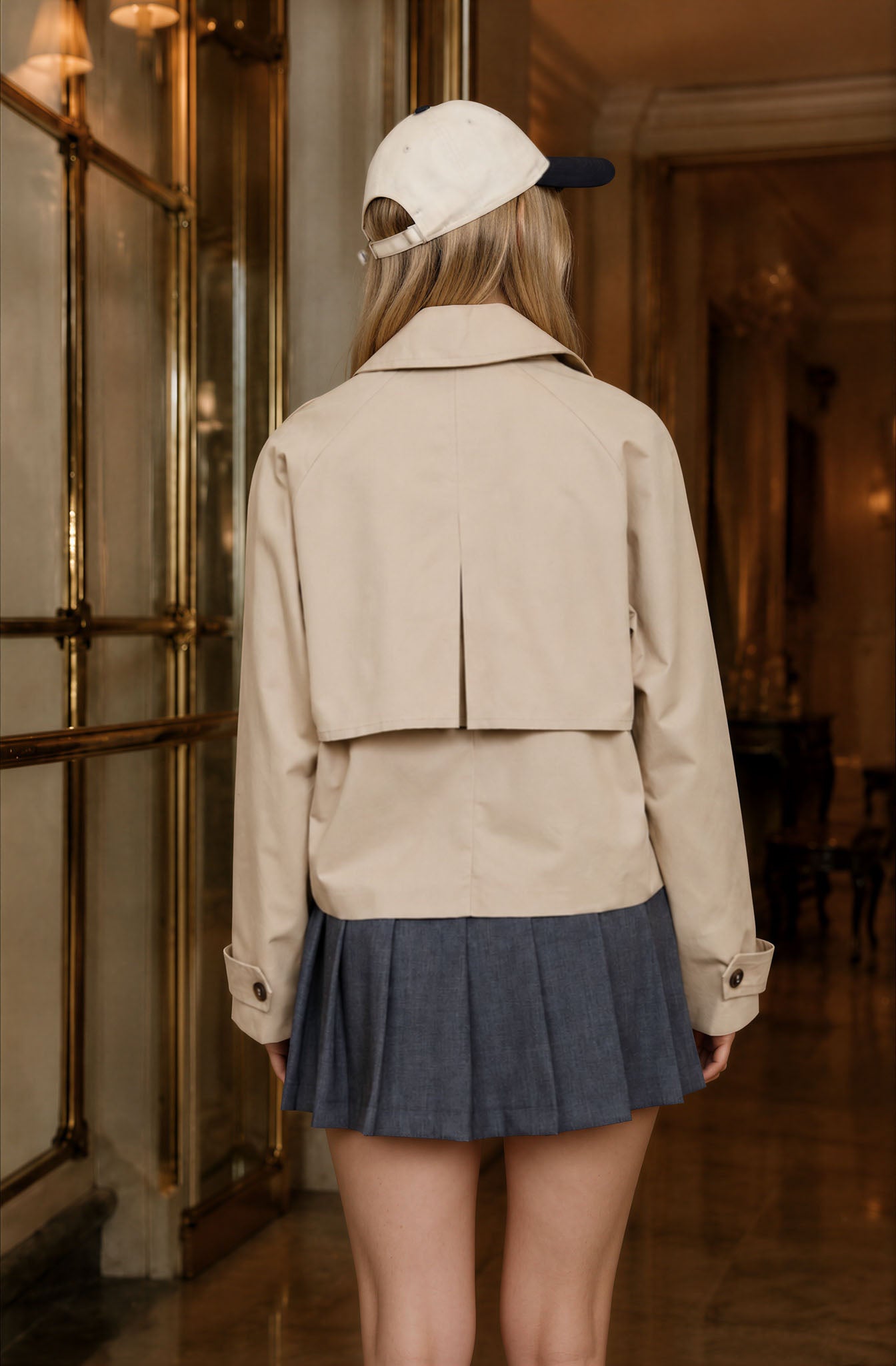 NOTCH COLLAR CROPPED TRENCH JACKET