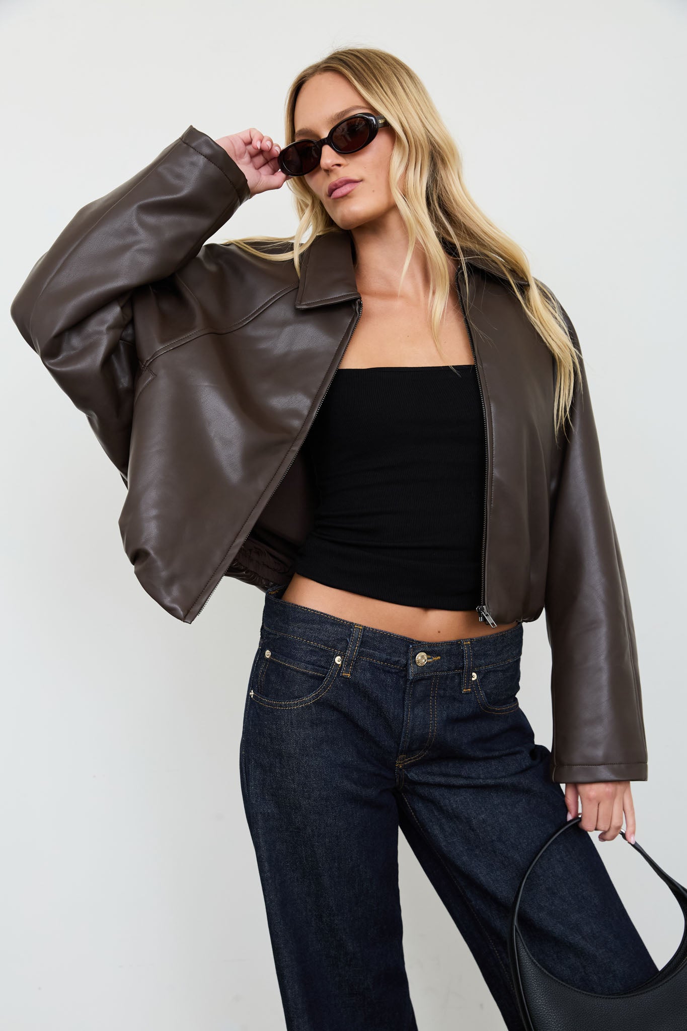 COLLARED ZIP-UP CROPPED FAUX LEATHER JACKET (PRE-ORDER)