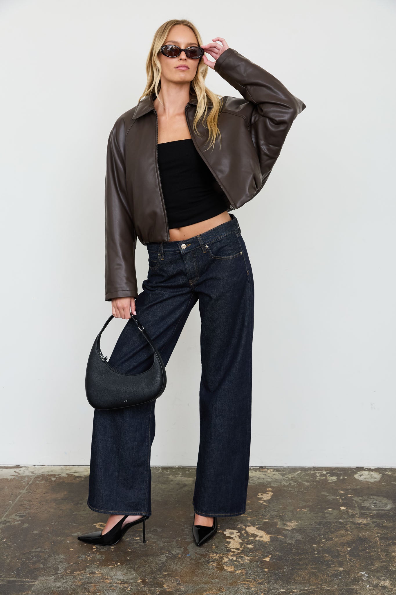 COLLARED ZIP-UP CROPPED FAUX LEATHER JACKET (PRE-ORDER)