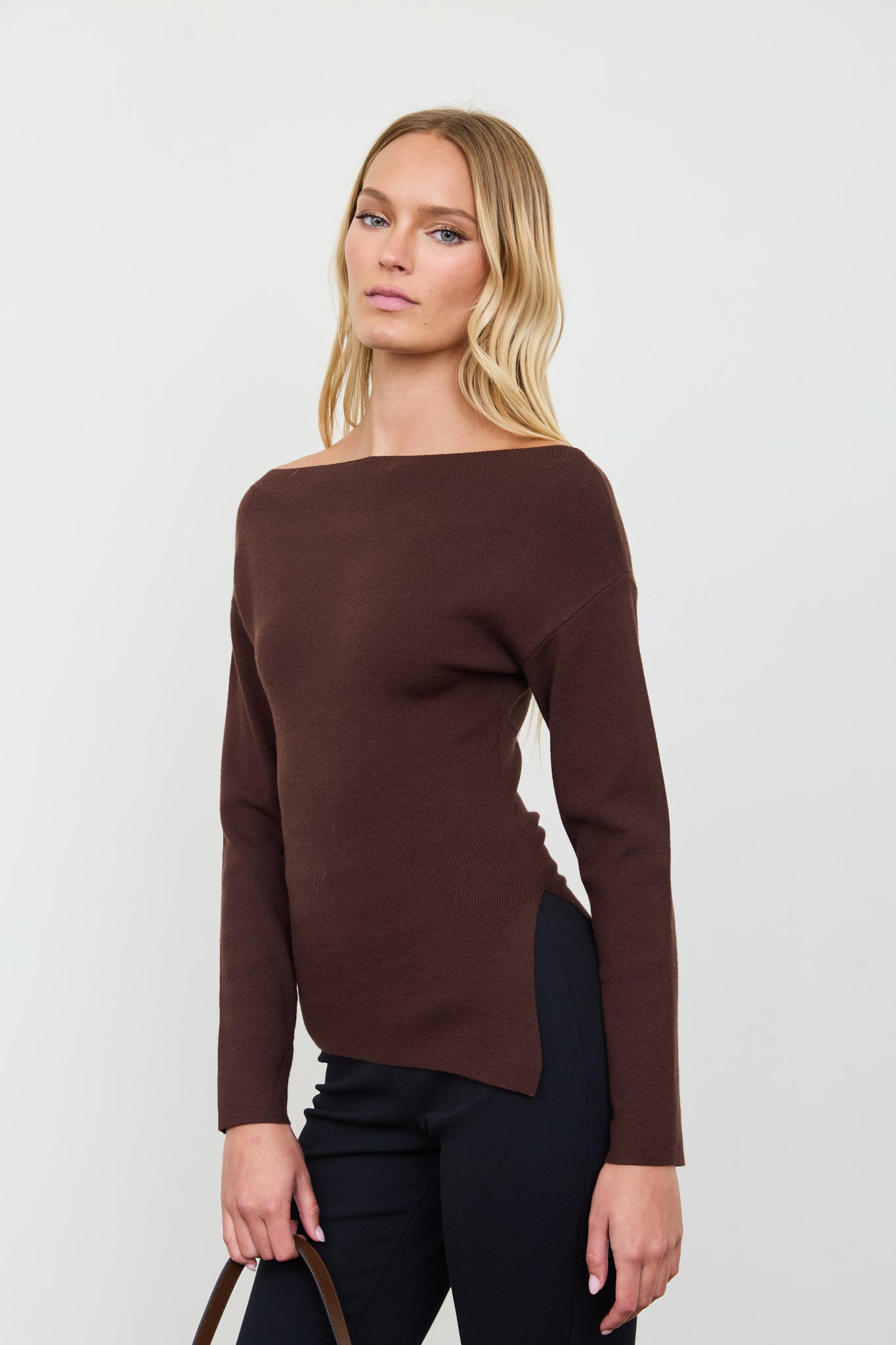 BOAT NECK DOLMAN LONG SLEEVE KNIT SWEATER