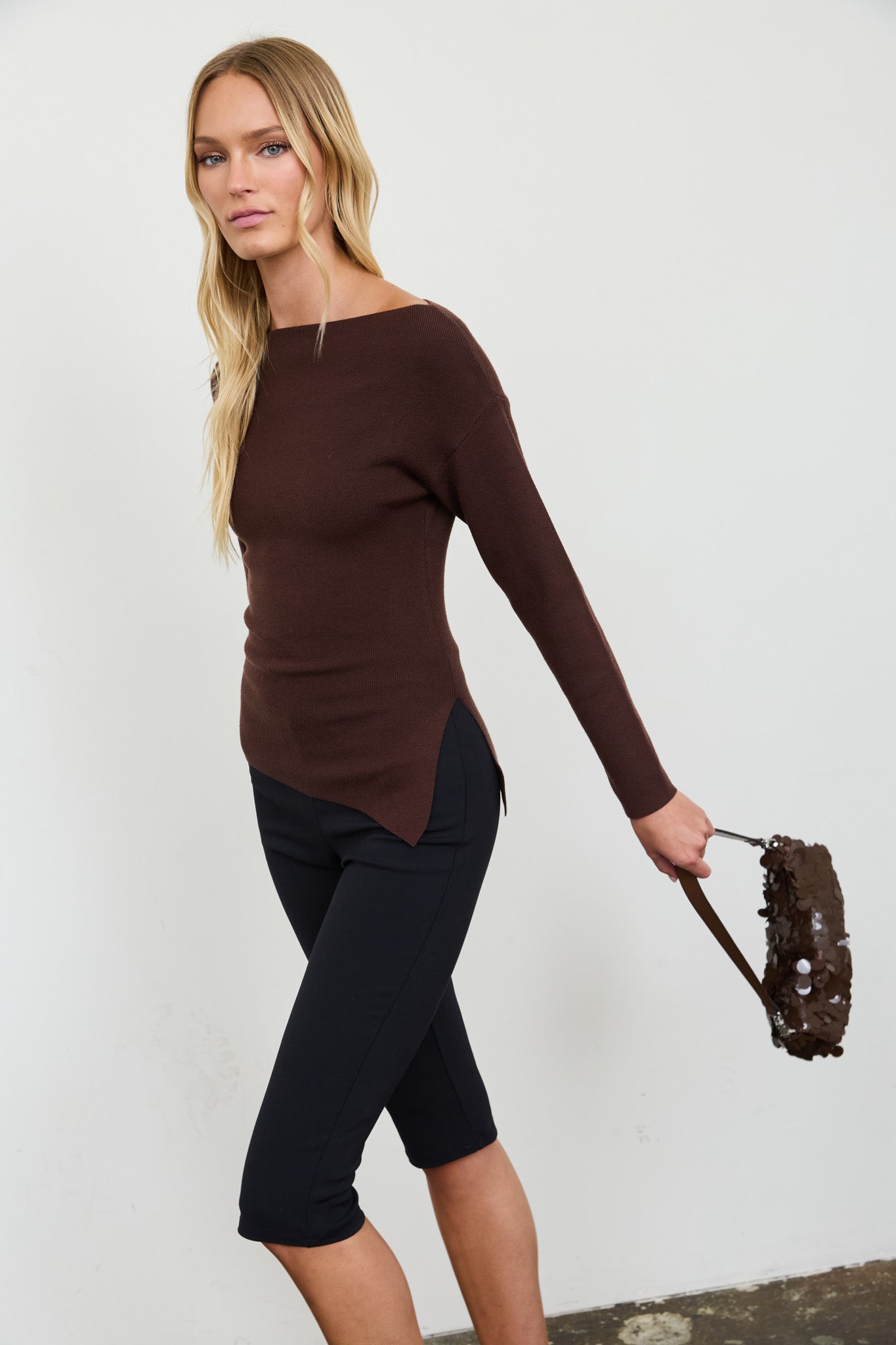 BOAT NECK DOLMAN LONG SLEEVE KNIT SWEATER