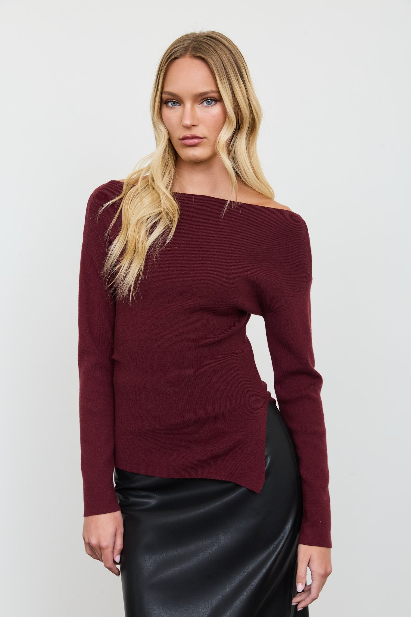BOAT NECK DOLMAN LONG SLEEVE KNIT SWEATER