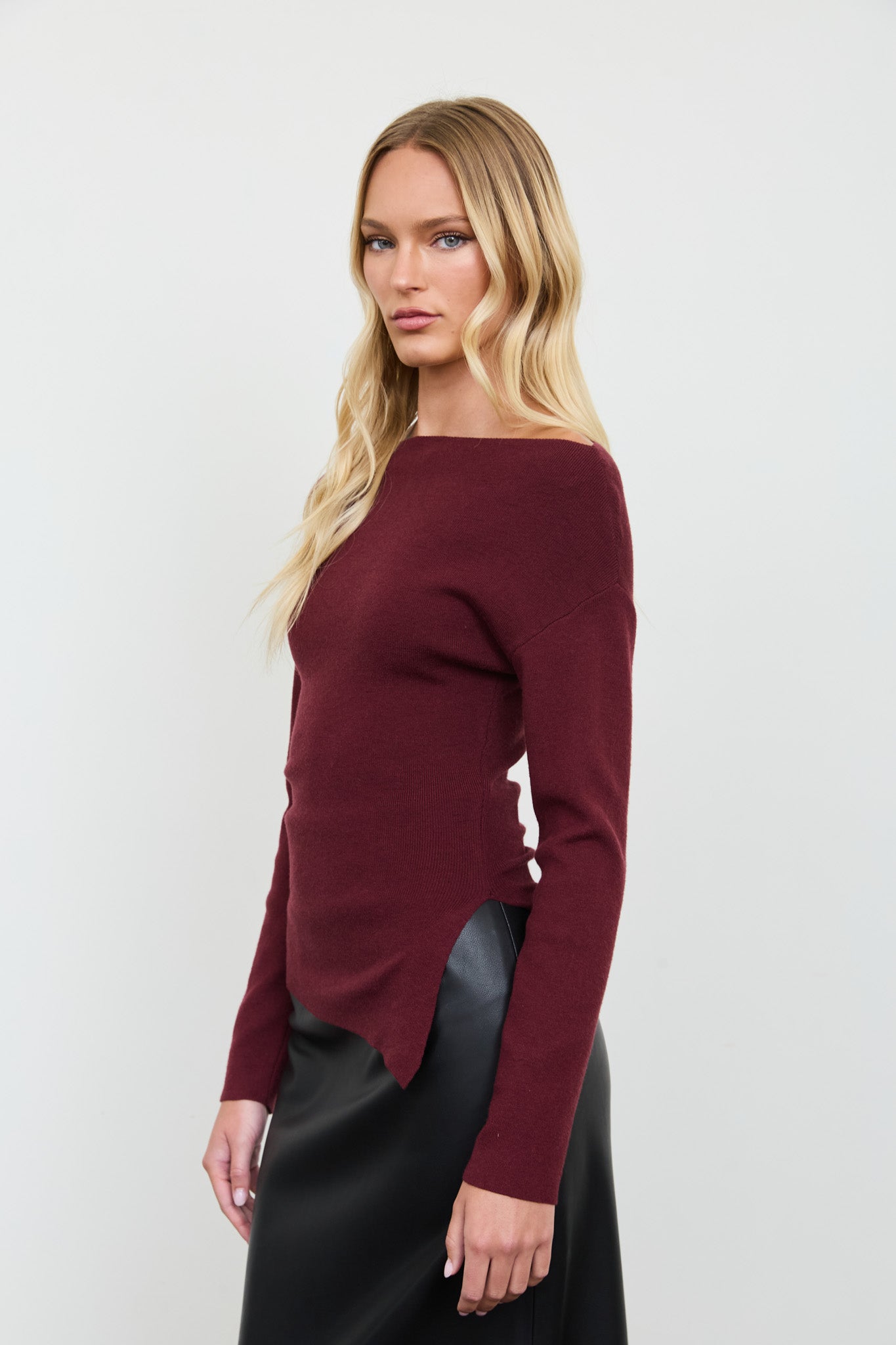 BOAT NECK DOLMAN LONG SLEEVE KNIT SWEATER
