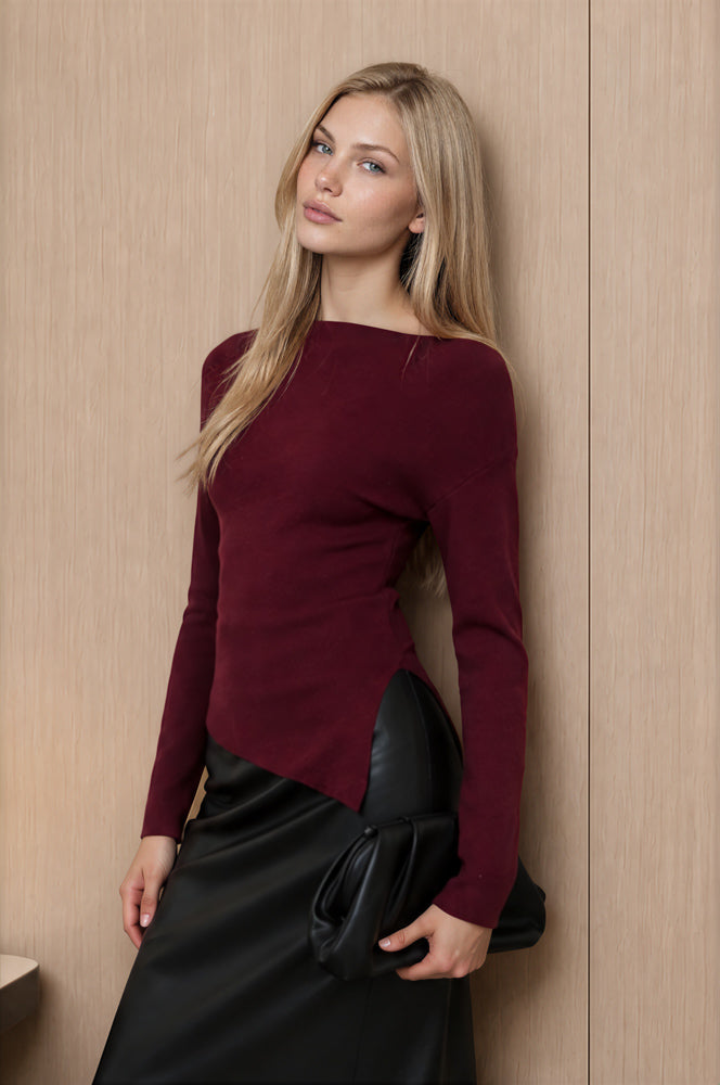 BOAT NECK DOLMAN LONG SLEEVE KNIT SWEATER