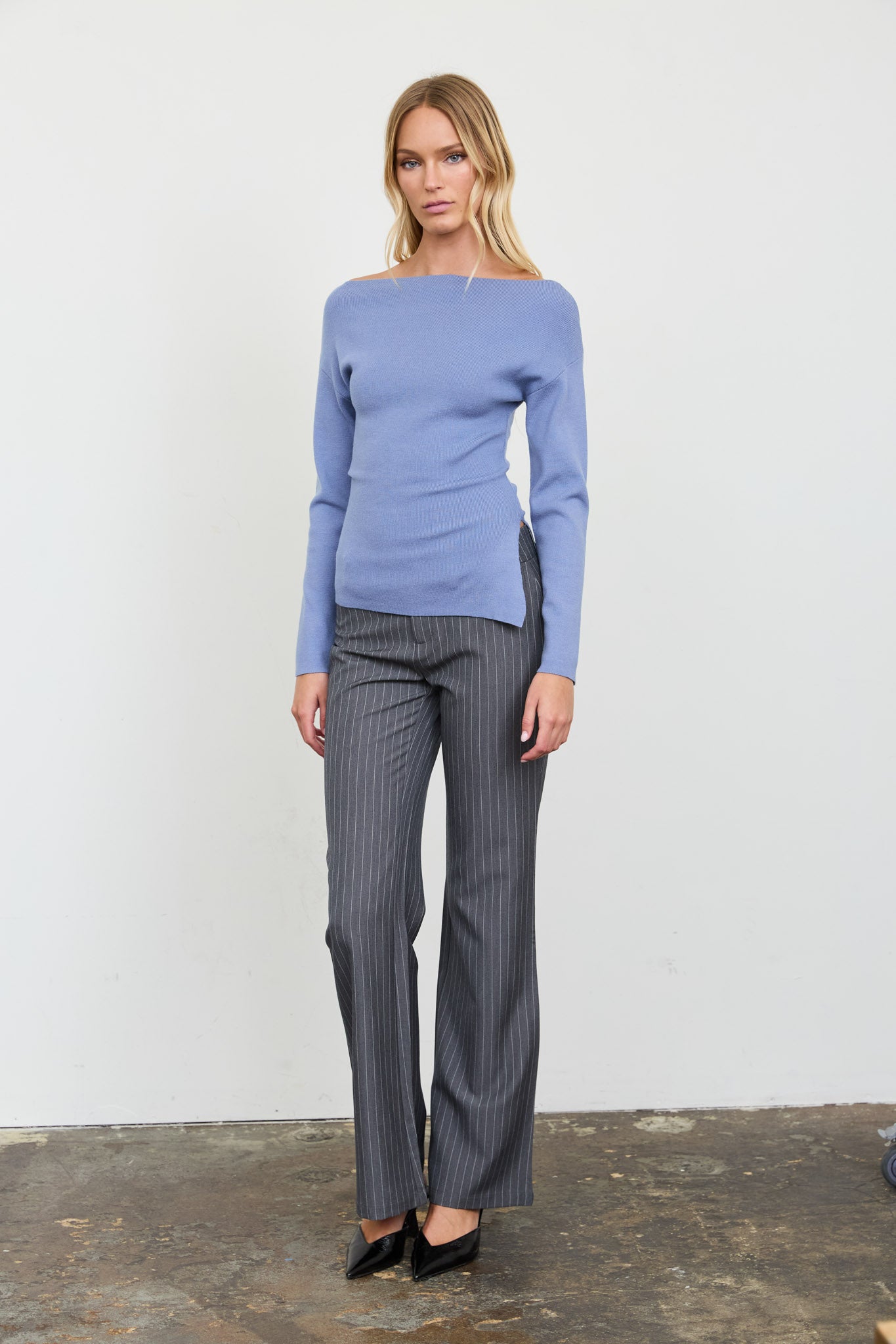 BOAT NECK DOLMAN LONG SLEEVE KNIT SWEATER