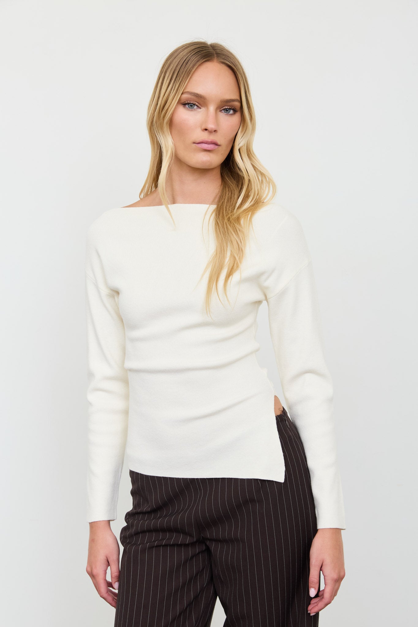 BOAT NECK DOLMAN LONG SLEEVE KNIT SWEATER