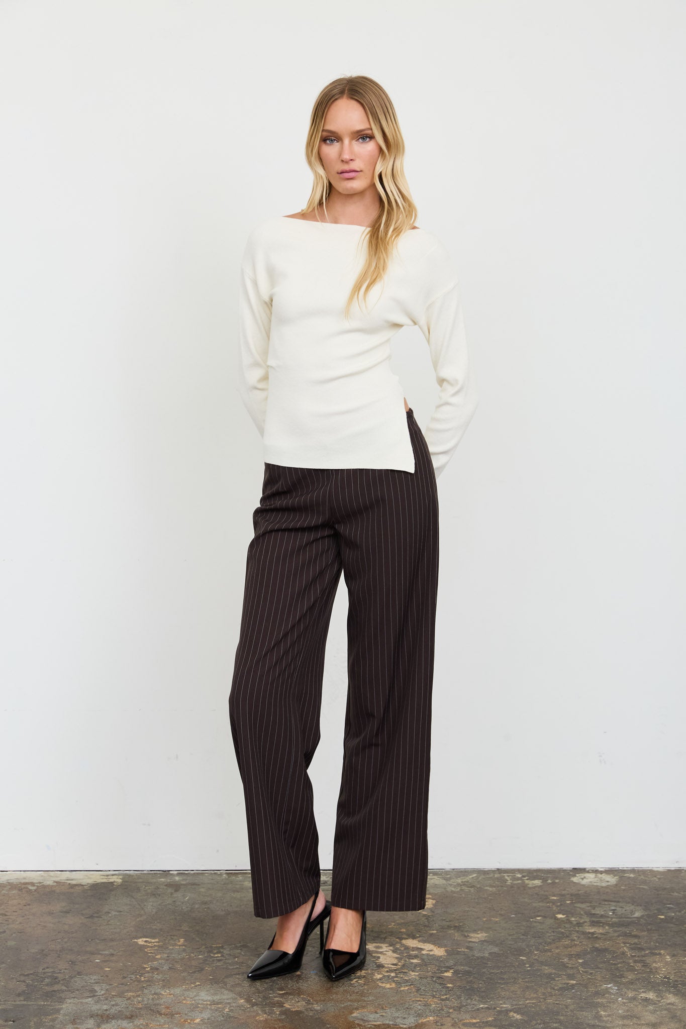BOAT NECK DOLMAN LONG SLEEVE KNIT SWEATER