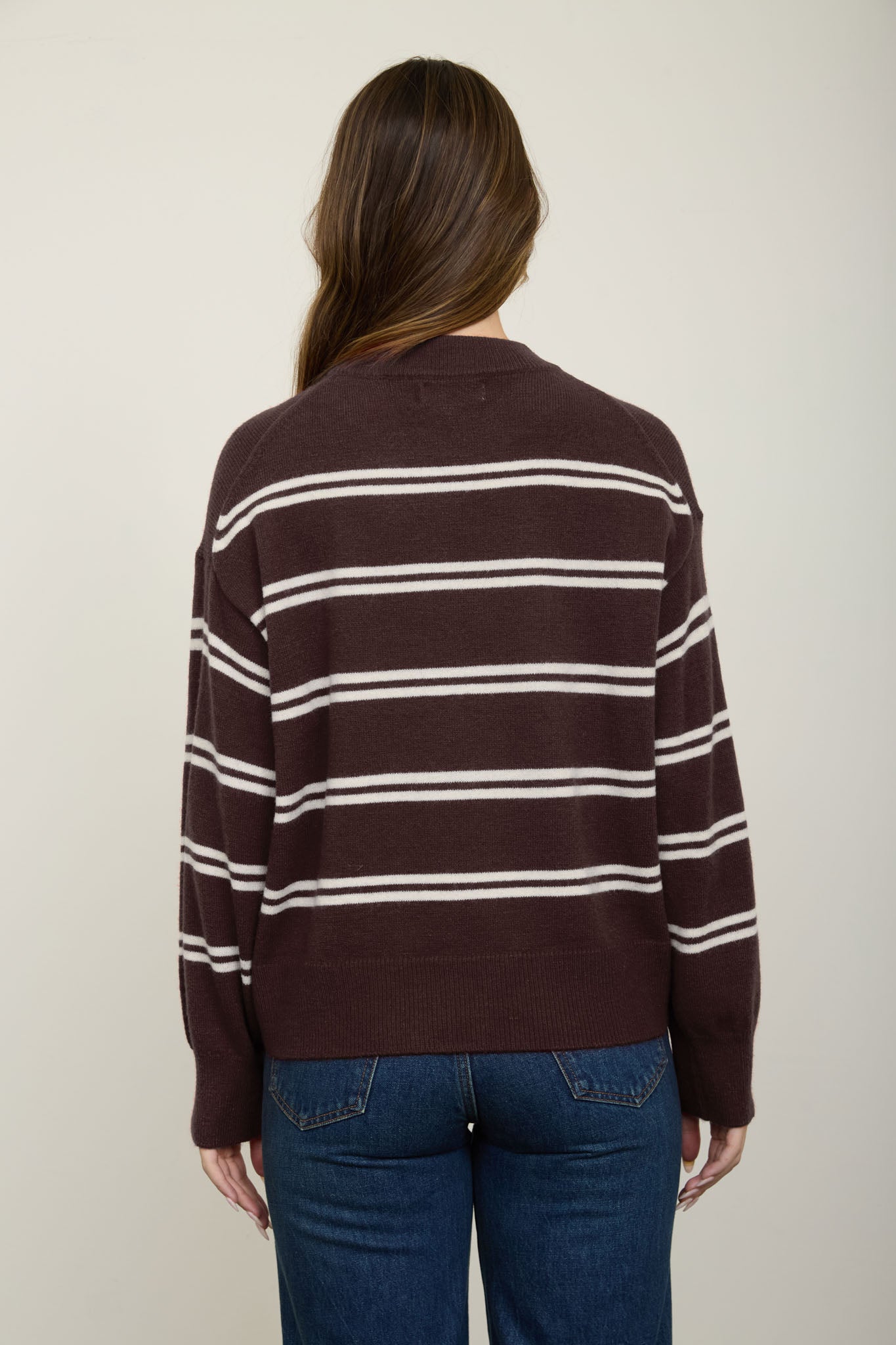 STRIPE DROP SLEEVE CREW NECK KNIT PULLOVER (PRE-ORDER)