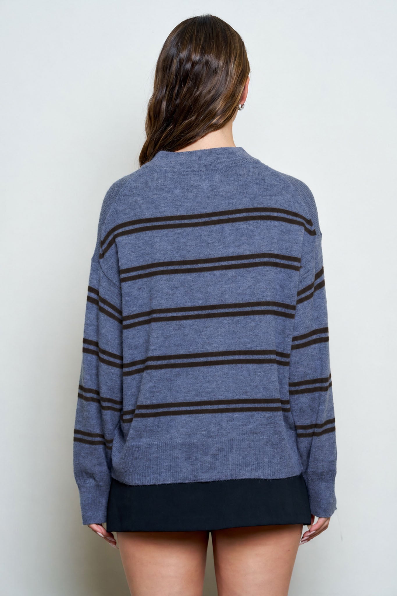 STRIPE DROP SLEEVE CREW NECK KNIT PULLOVER (PRE-ORDER)