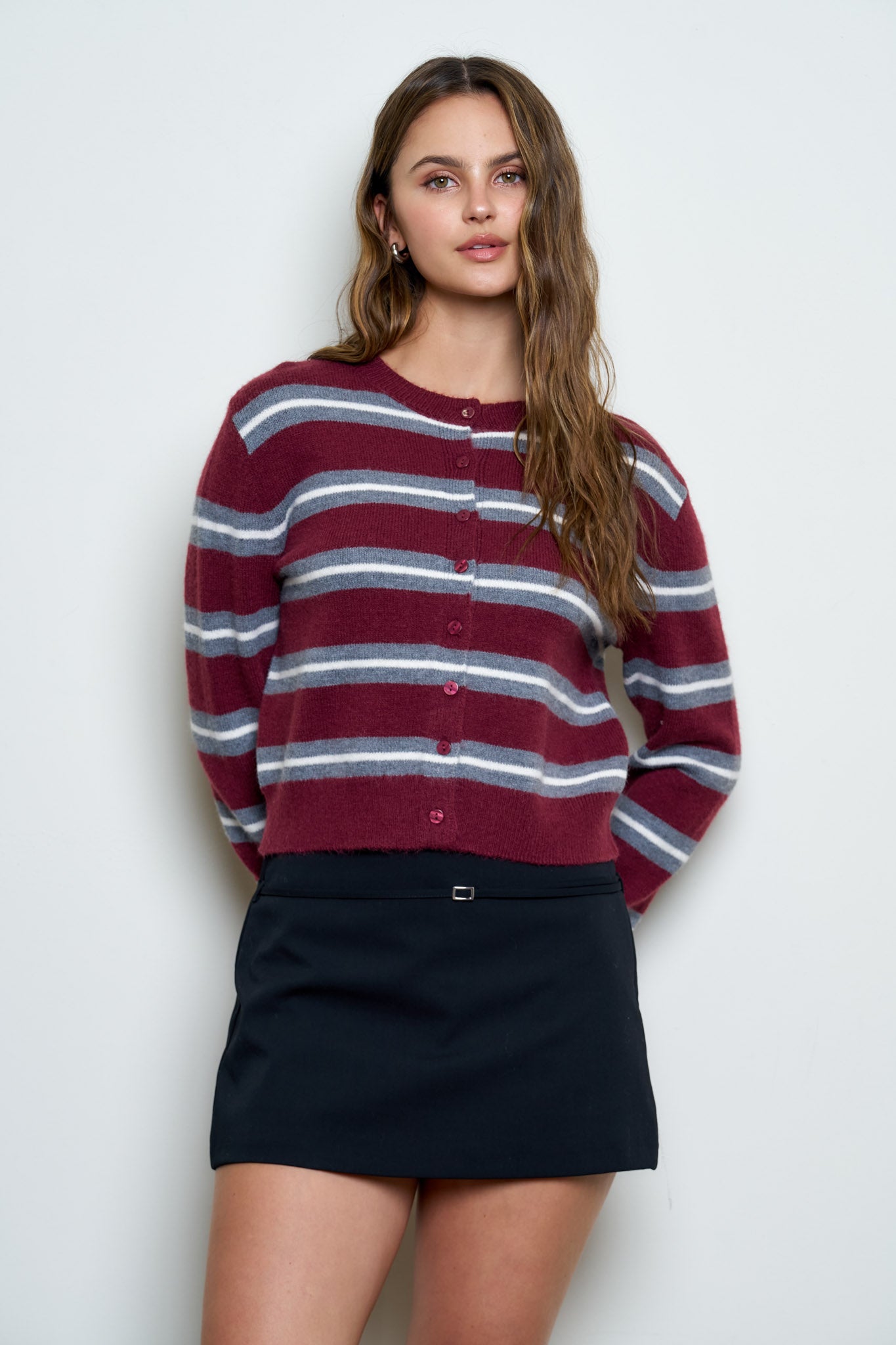MULTI-COLOR STRIPE BUTTON DOWN KNIT CARDIGAN