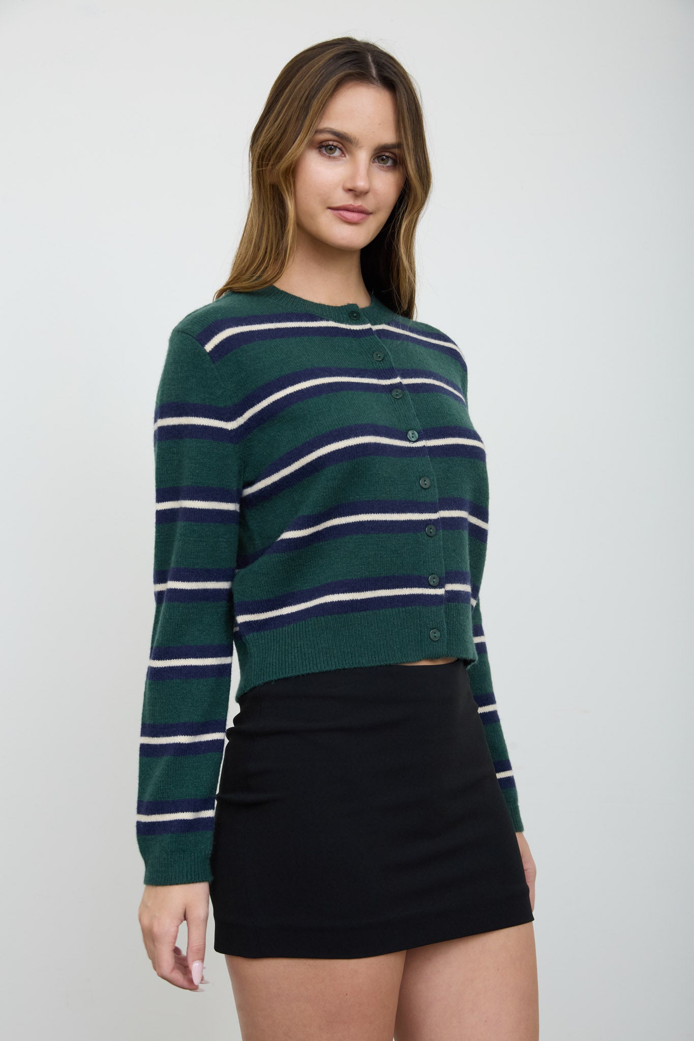 MULTI-COLOR STRIPE BUTTON DOWN KNIT CARDIGAN