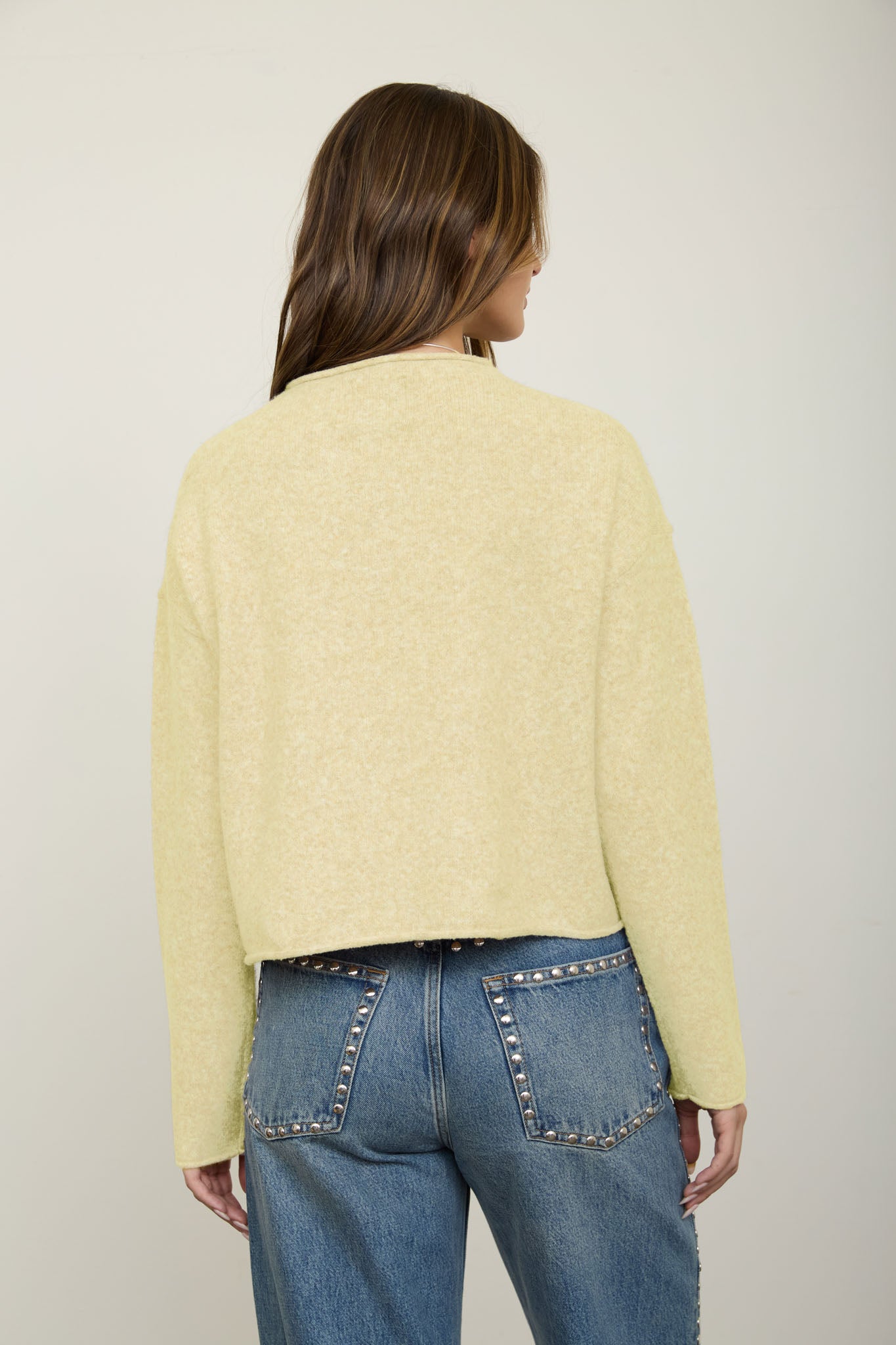 RAW EDGE MOCK NECK BUTTON DOWN CARDIGAN