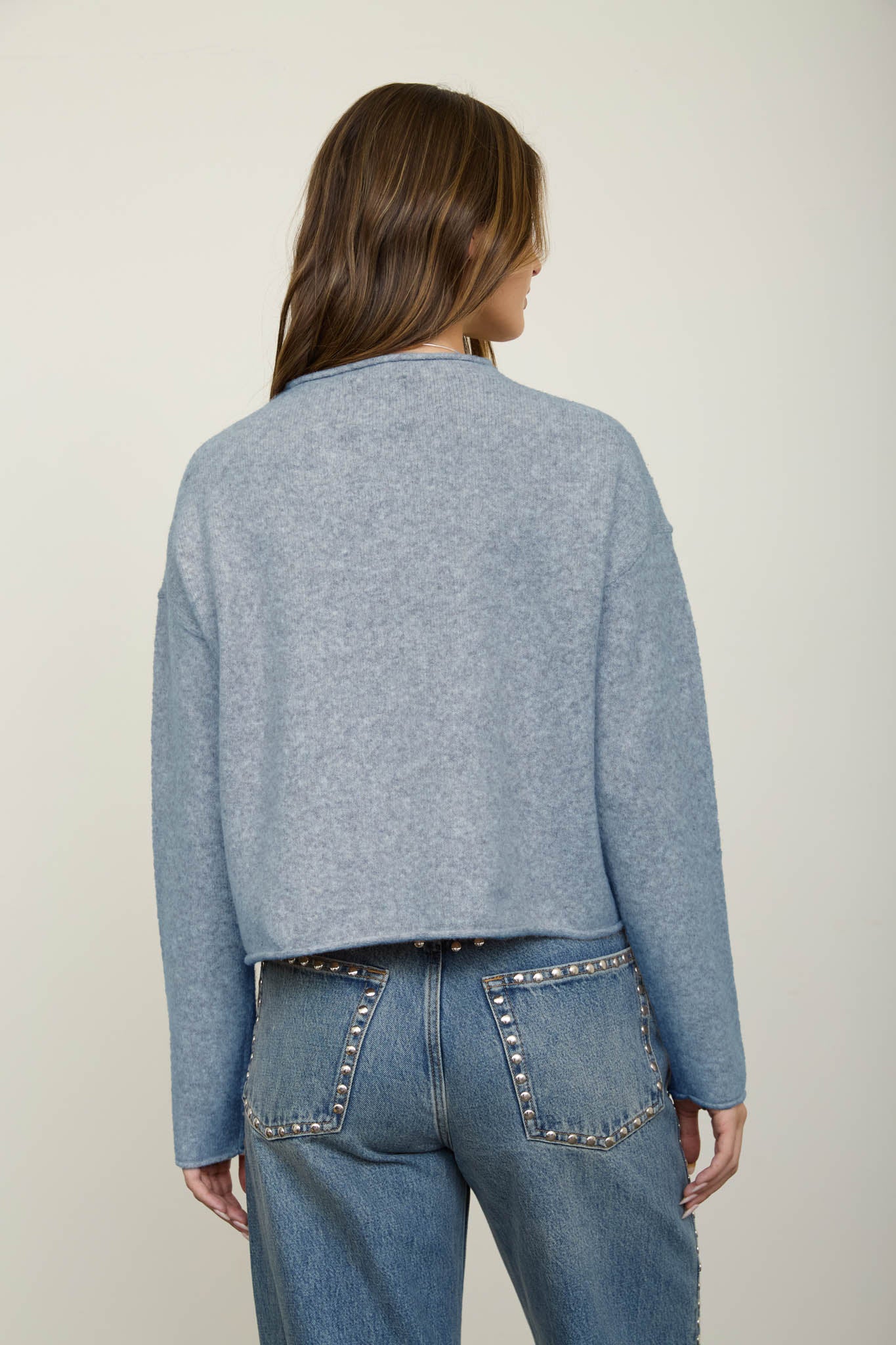 RAW EDGE MOCK NECK BUTTON DOWN CARDIGAN