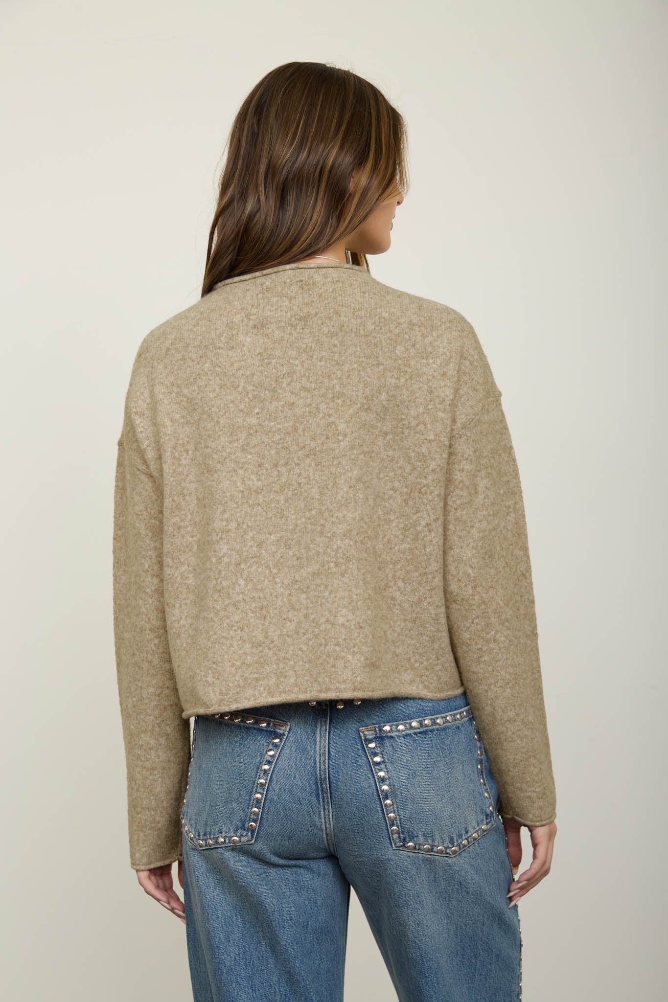 RAW EDGE MOCK NECK BUTTON DOWN CARDIGAN