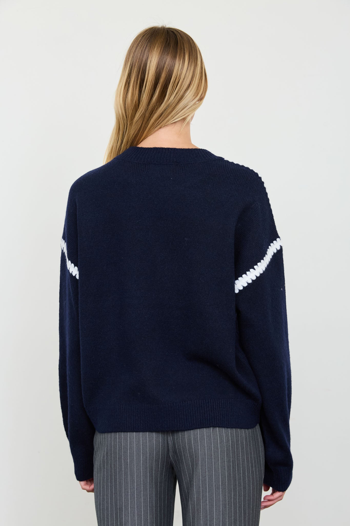 MARLED CONTRAST STITCH CREW NECK KNIT SWEATER (PRE-ORDER)