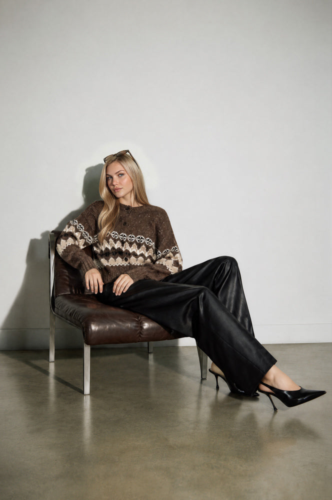 STRIPE FAIR ISLE CREW BUTTON DOWN KNIT CARDIGAN (PRE-ORDER)