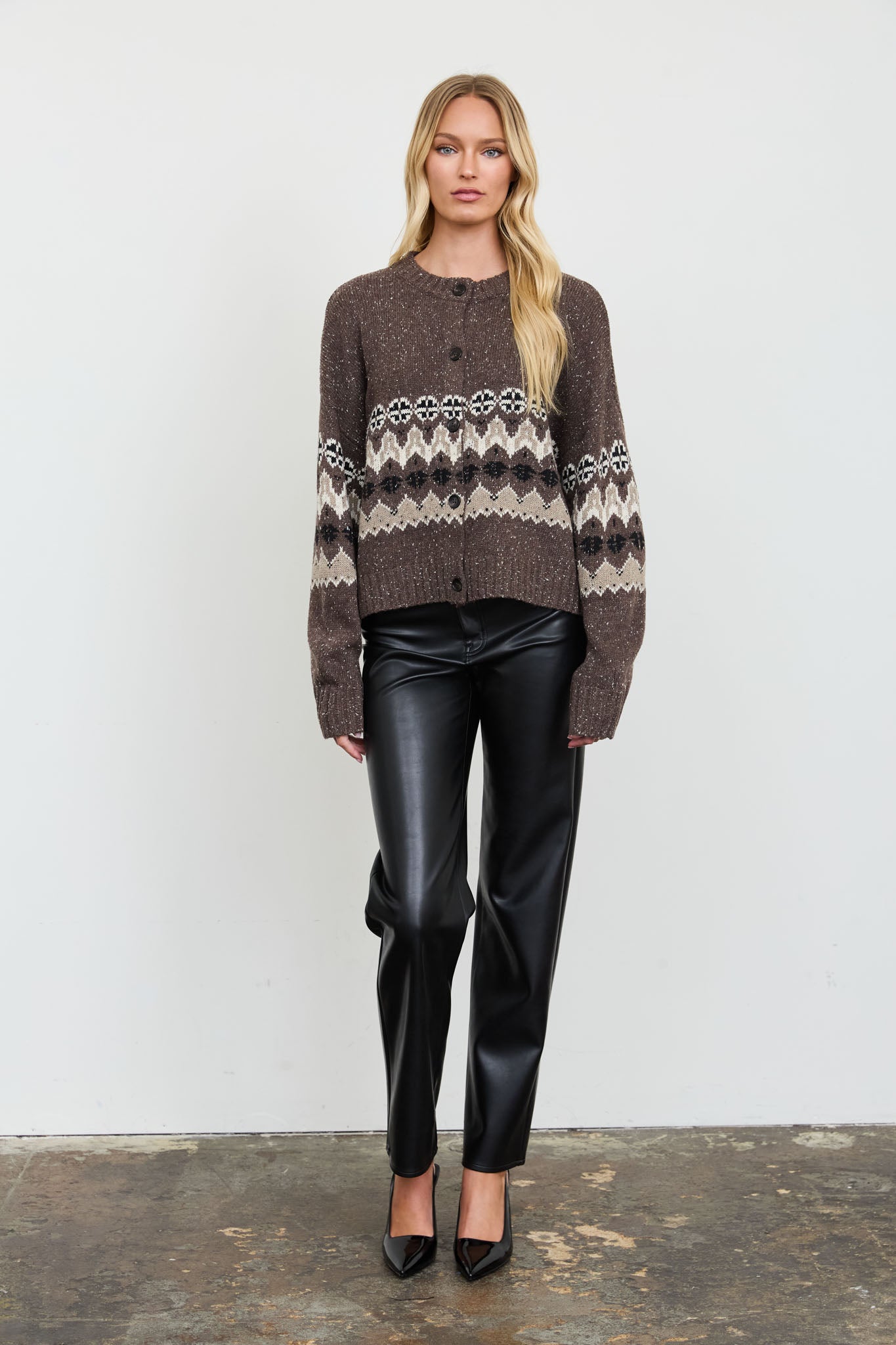STRIPE FAIR ISLE CREW BUTTON DOWN KNIT CARDIGAN (PRE-ORDER)