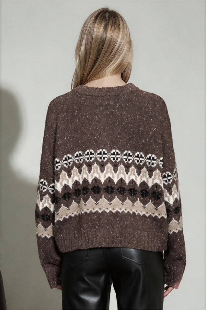 STRIPE FAIR ISLE CREW BUTTON DOWN KNIT CARDIGAN (PRE-ORDER)