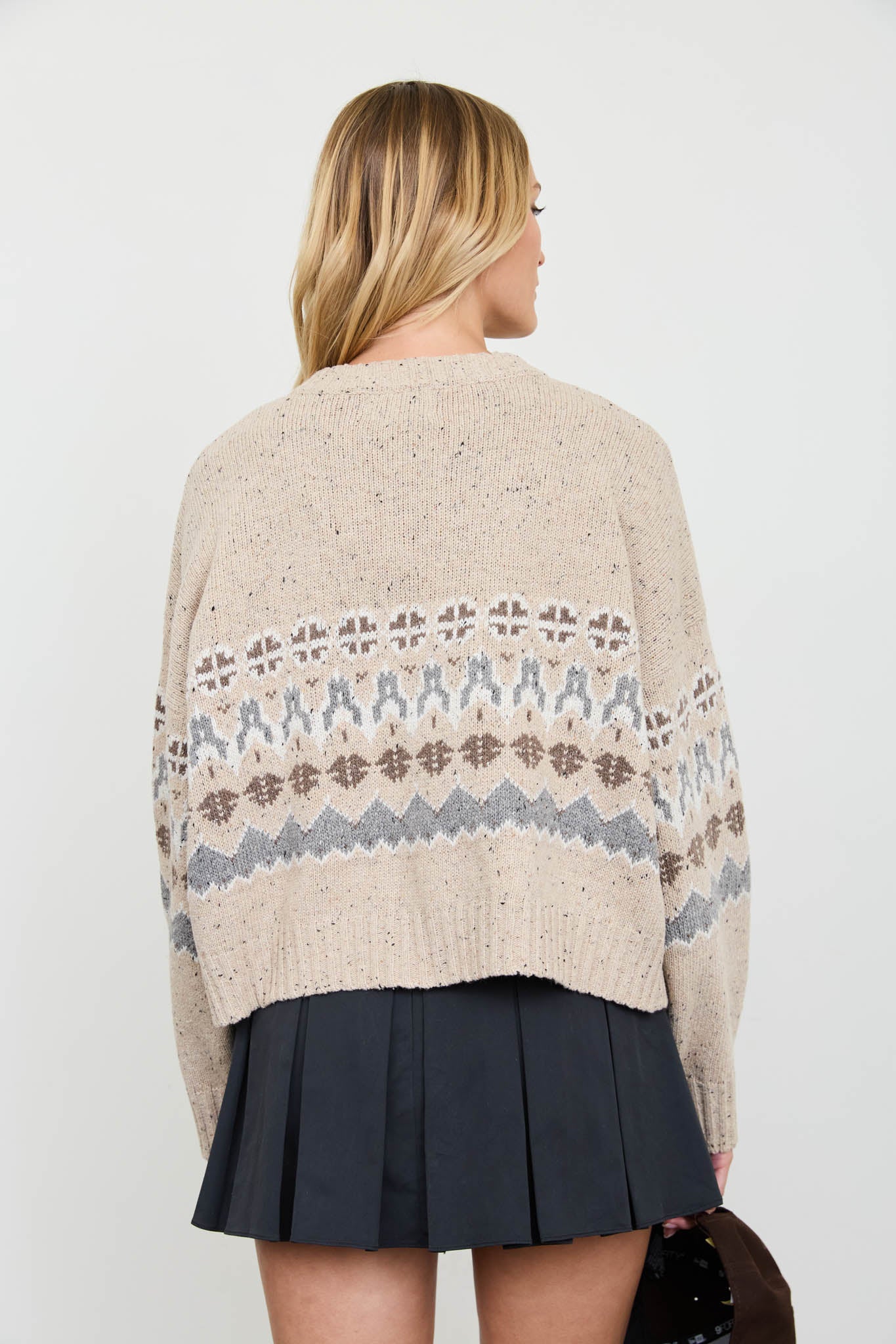 STRIPE FAIR ISLE CREW BUTTON DOWN KNIT CARDIGAN (PRE-ORDER)