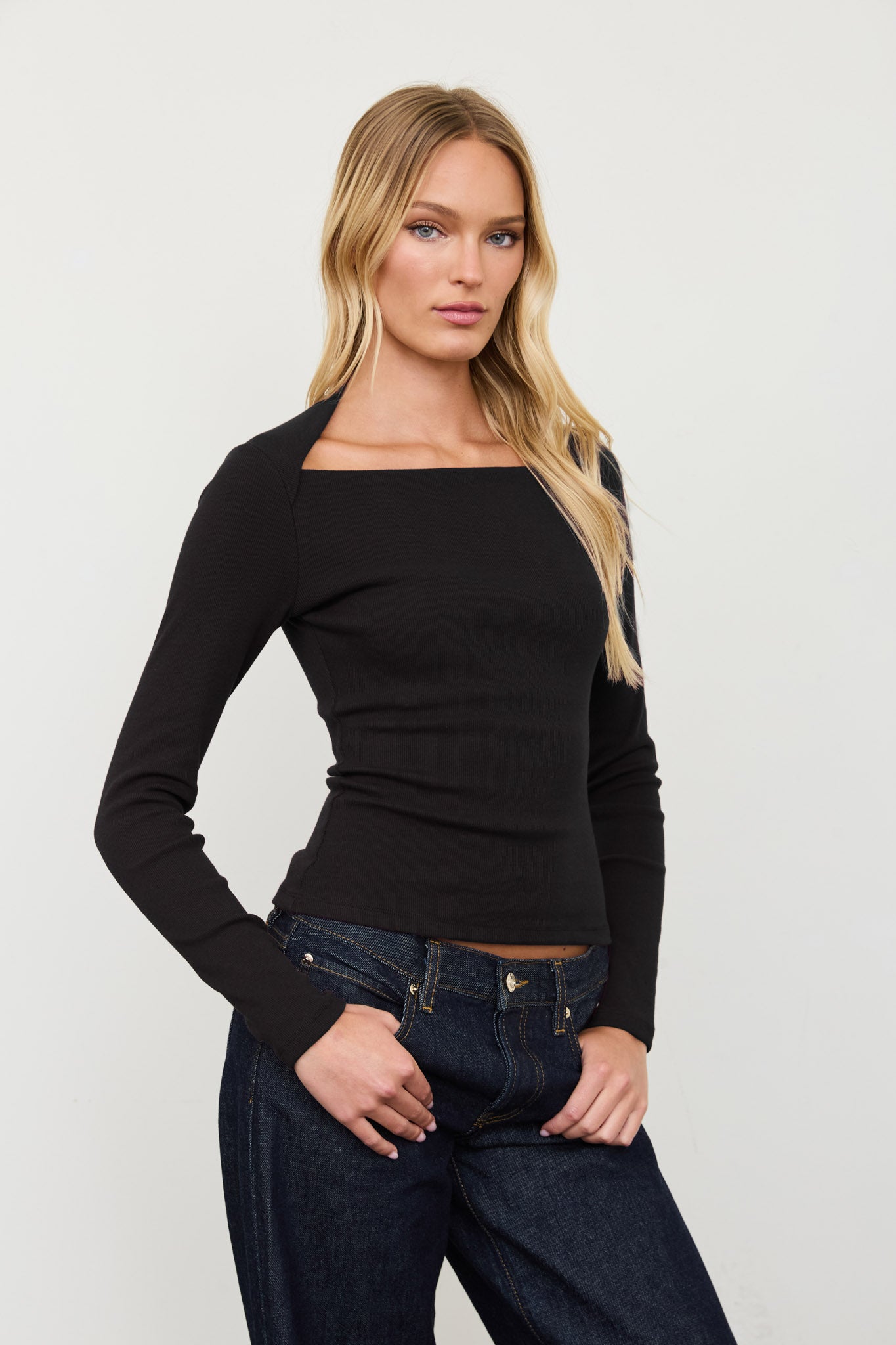 BOAT ENVELOPE NECK LONG SLEEVE KNIT TOP