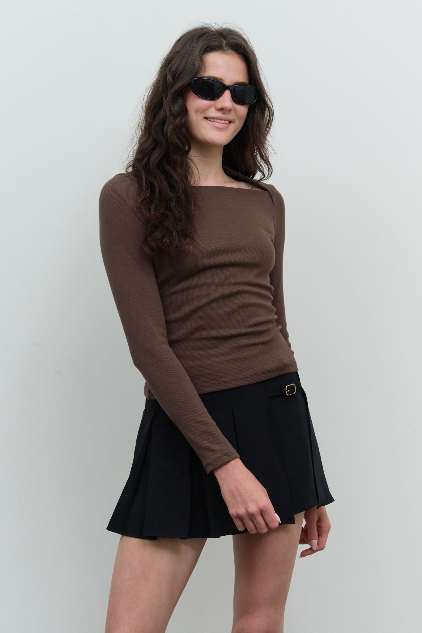 BOAT ENVELOPE NECK LONG SLEEVE KNIT TOP