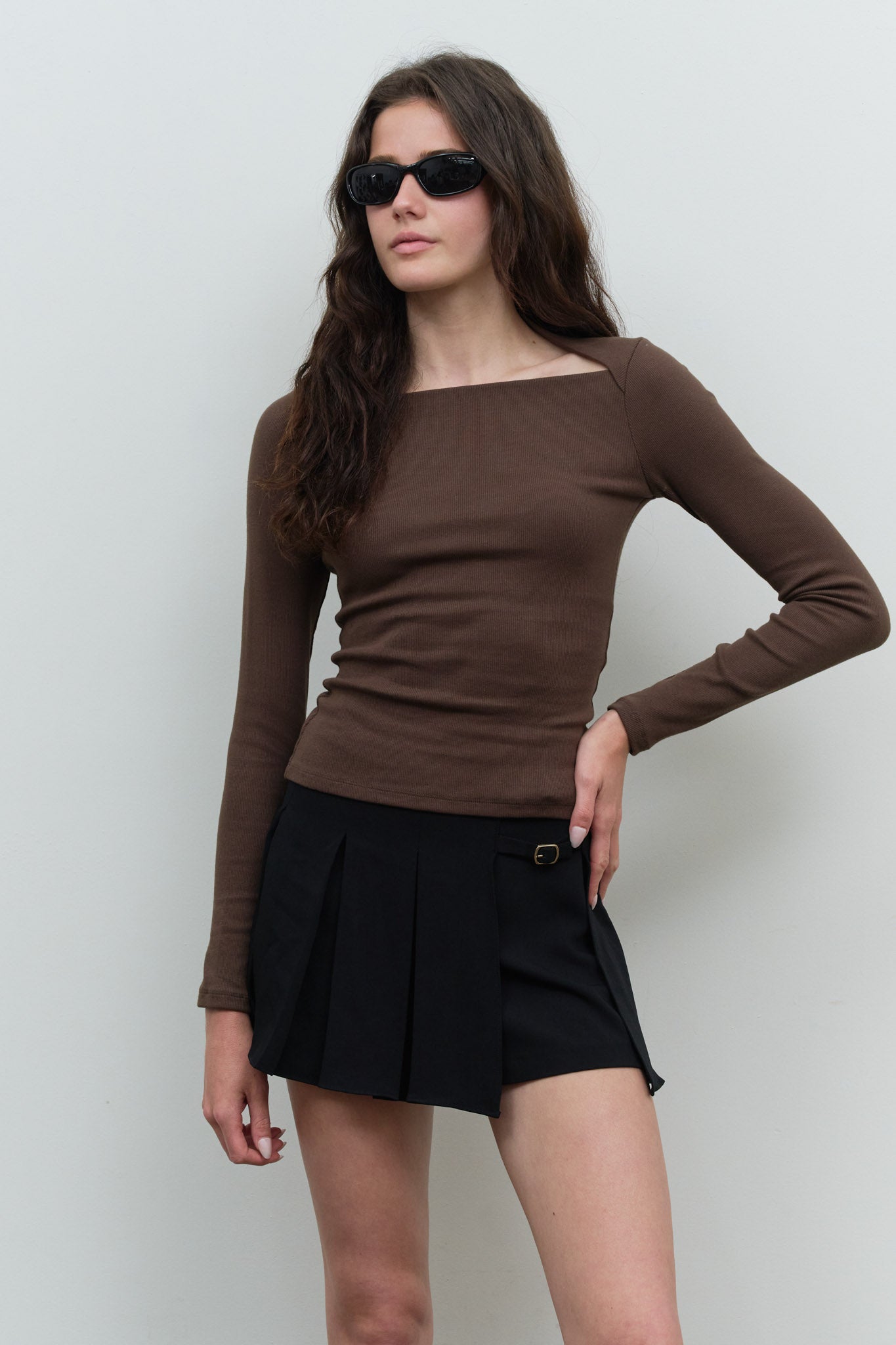 BOAT ENVELOPE NECK LONG SLEEVE KNIT TOP