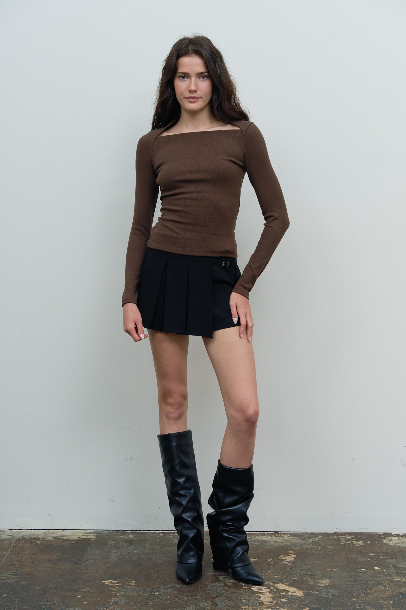 BOAT ENVELOPE NECK LONG SLEEVE KNIT TOP