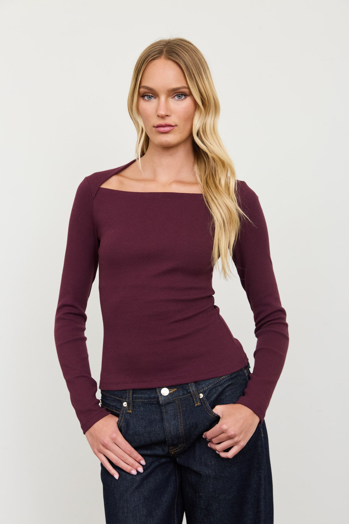 BOAT ENVELOPE NECK LONG SLEEVE KNIT TOP